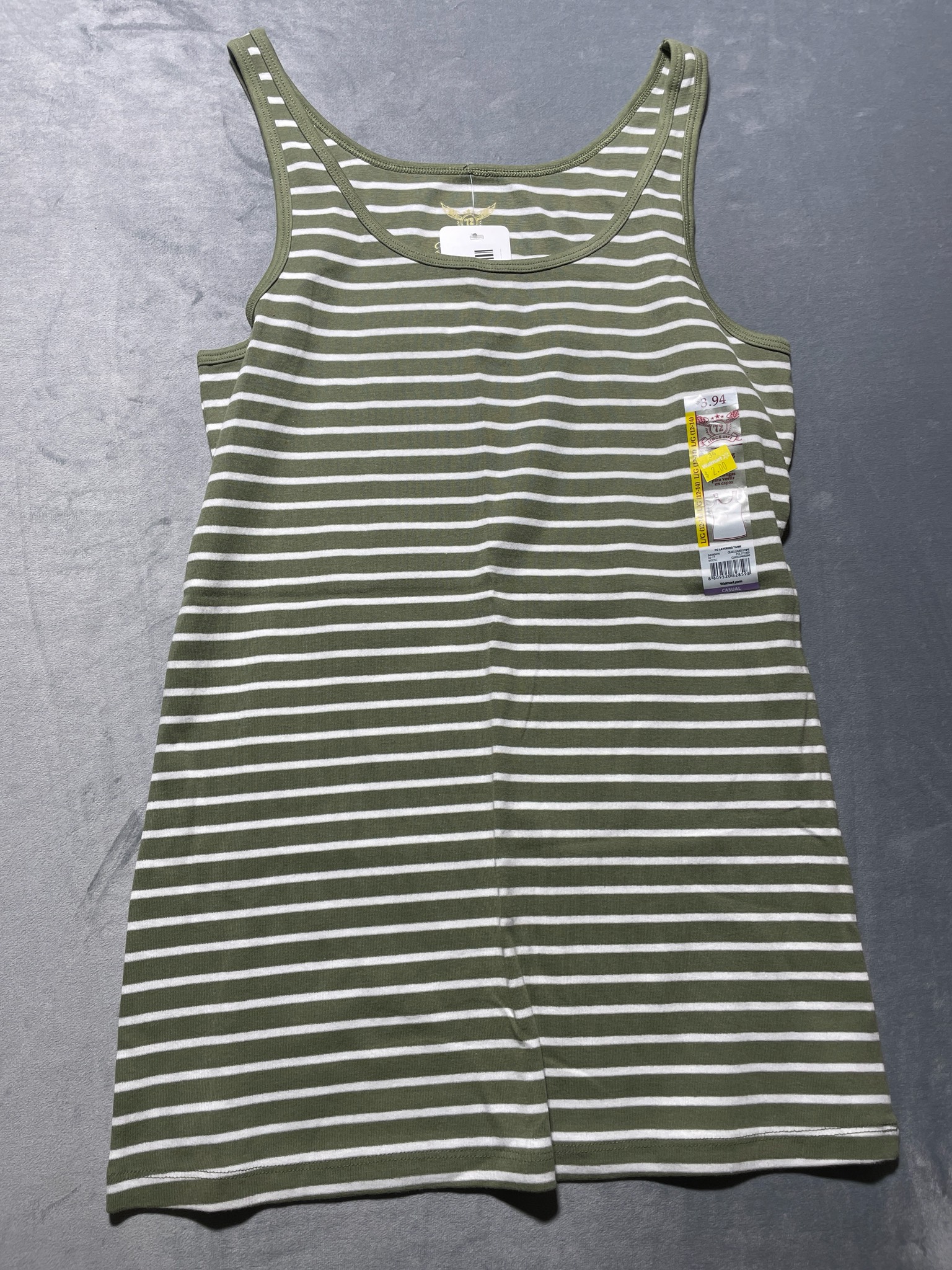 Faded Glory Olive Green White Striped Cotton Blend Dress Size L/G (12-14)