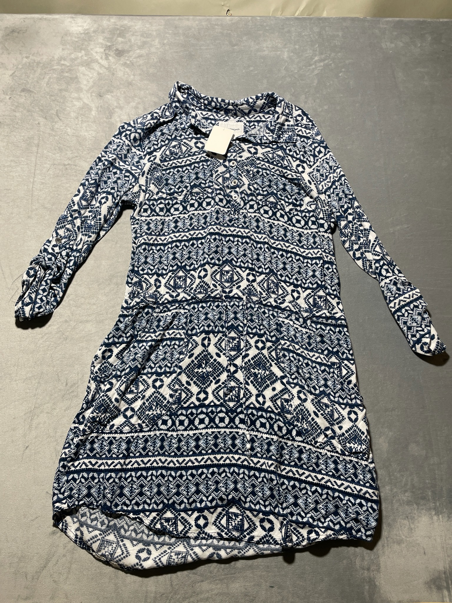 Sonoma Navy Blue Rayon Geometric Print Dress Size M