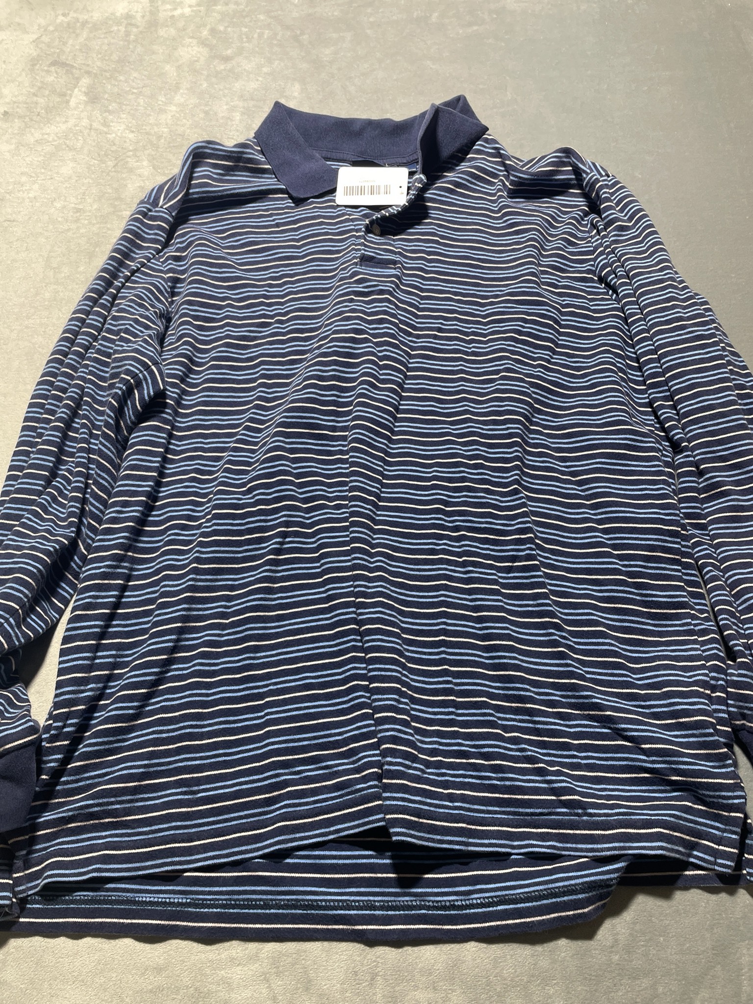 John Ashford Navy Cotton Long Sleeve Striped Polo Shirt Size Large