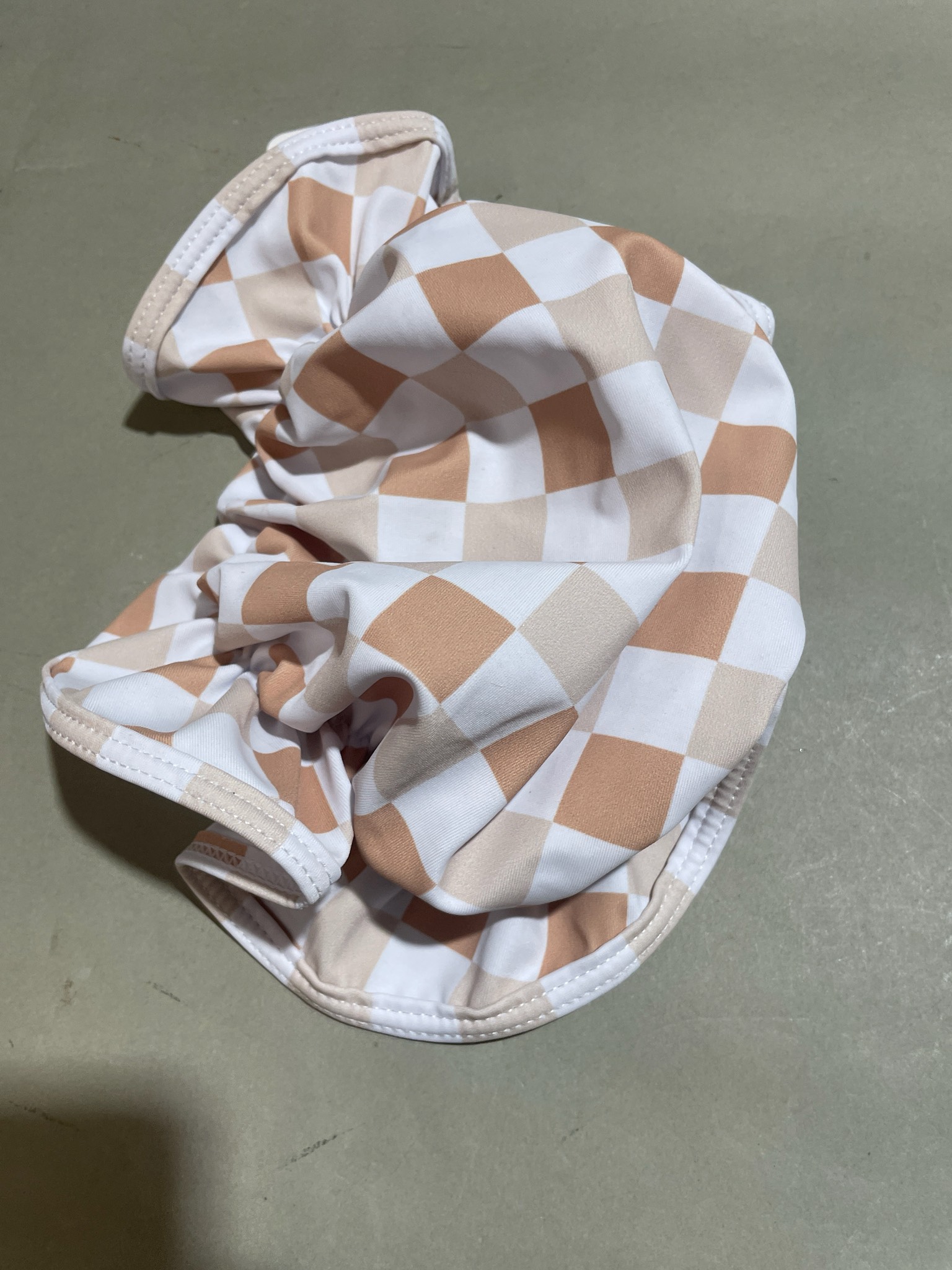 Peach and White Checkerboard Synthetic SUN BONNET