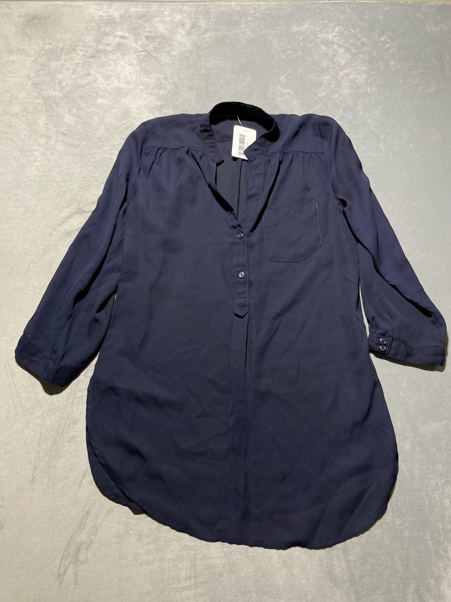 Navy Long Sleeve Button Front Blouse
