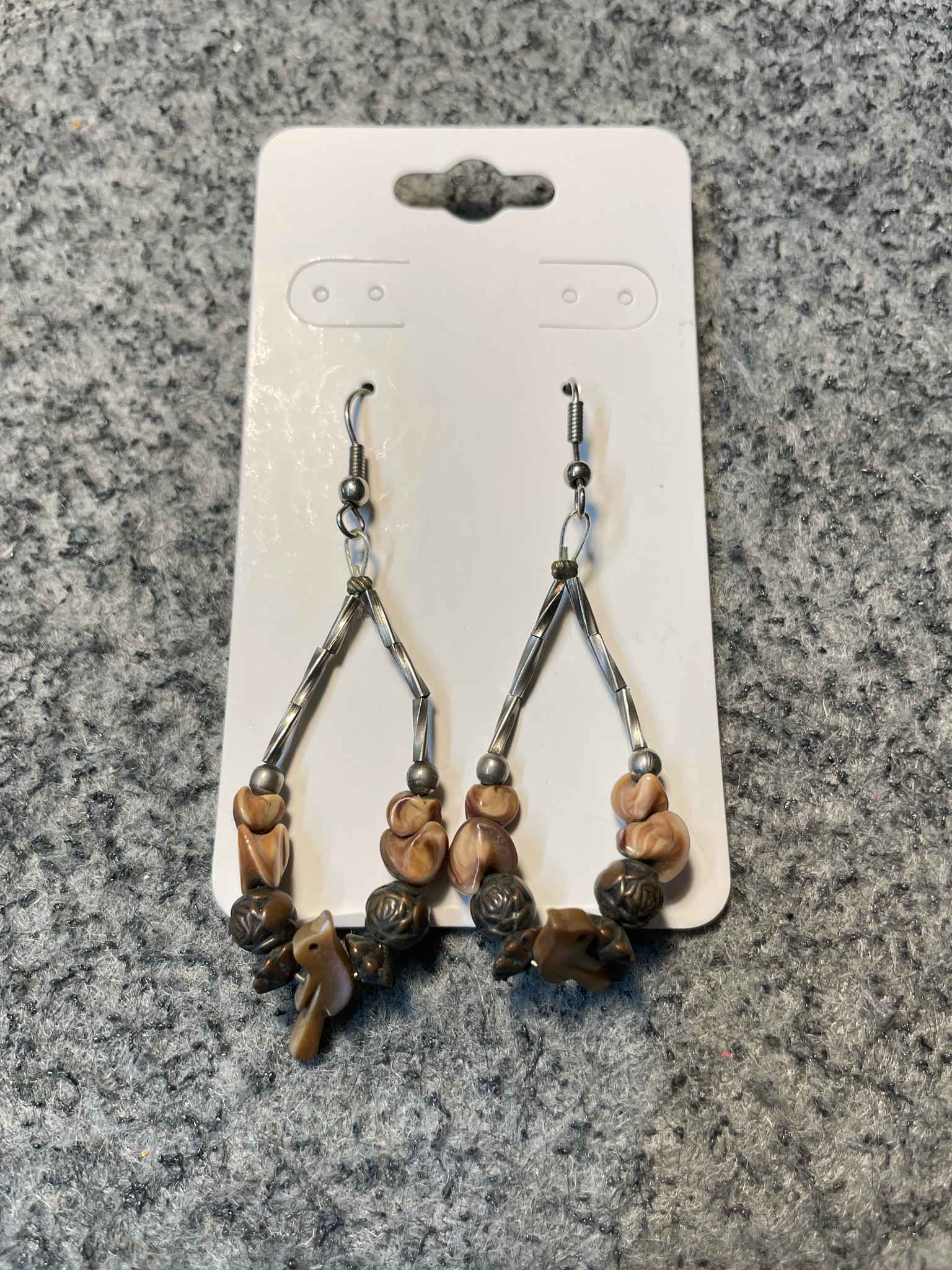 Brown Beaded Dangle Earrings