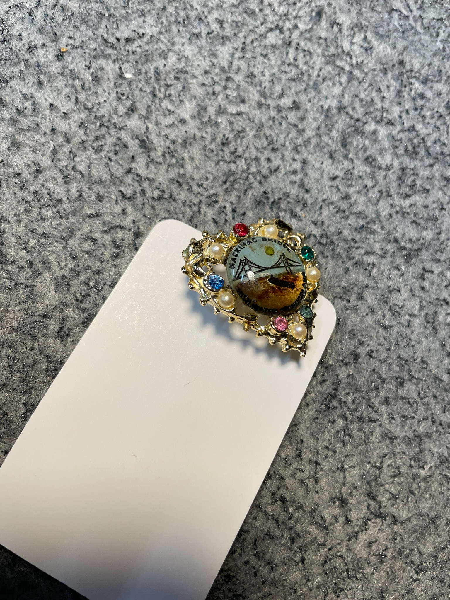 Gold Tone Multicolor Ornate Brooch