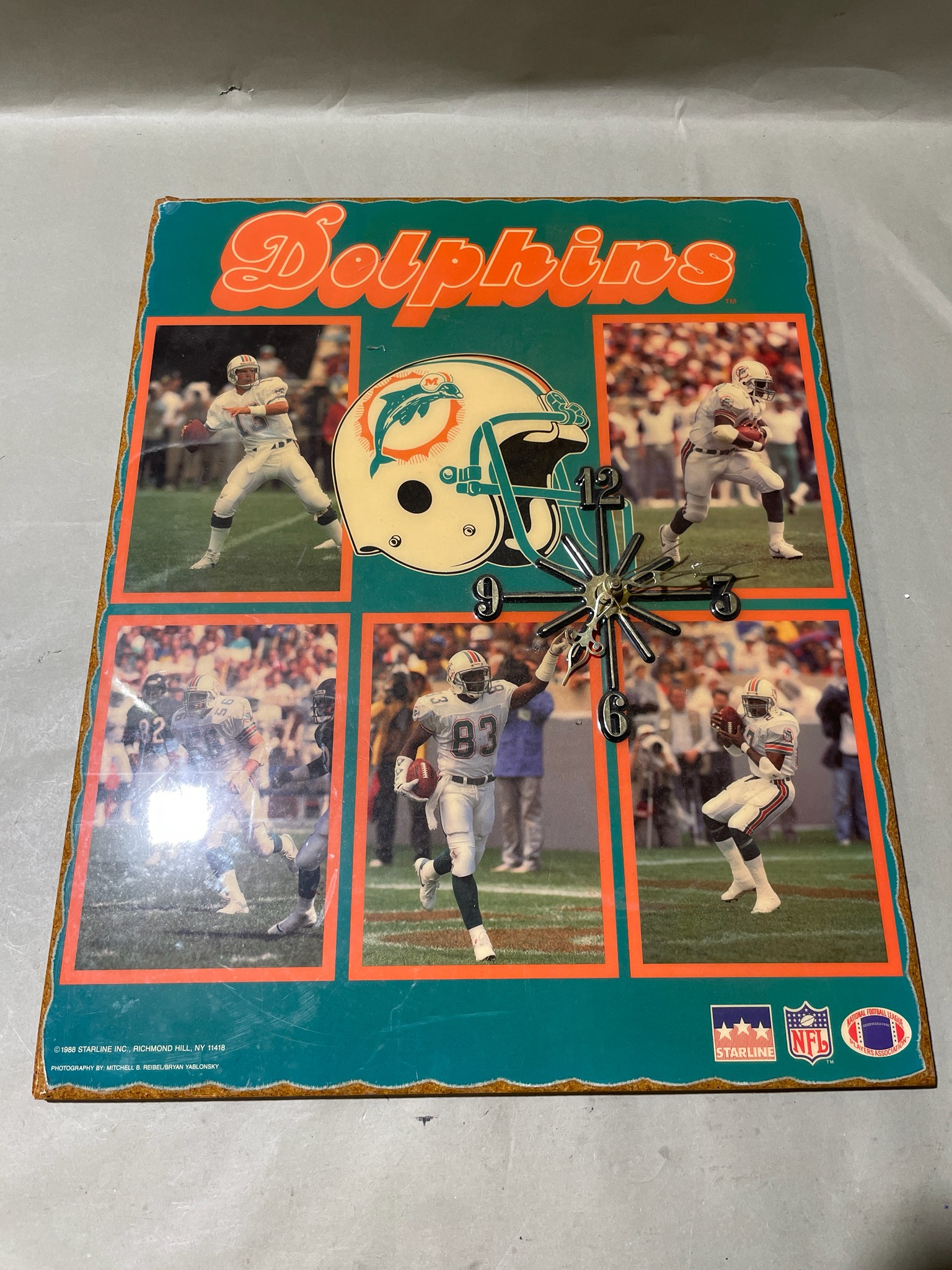 Starline Teal Orange Miami Dolphins Wall Clock