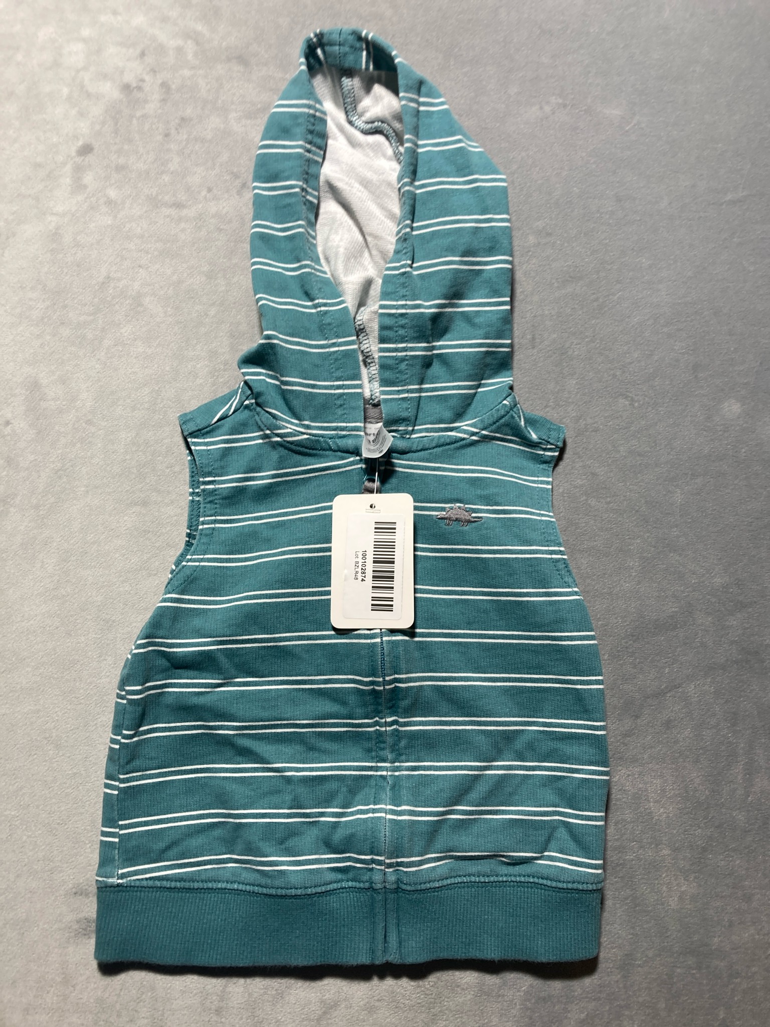 Carter's Teal Striped Knit Sleeveless Hooded Top Size 18m