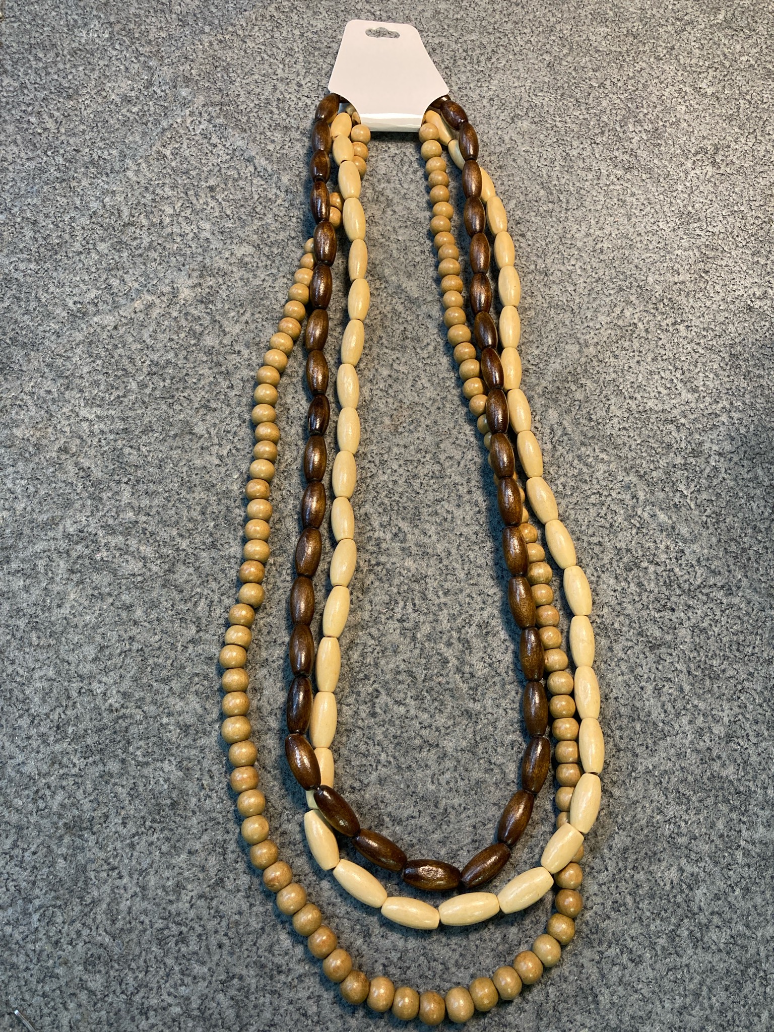 Tan Cream and Brown Multi Strand Beaded Necklace