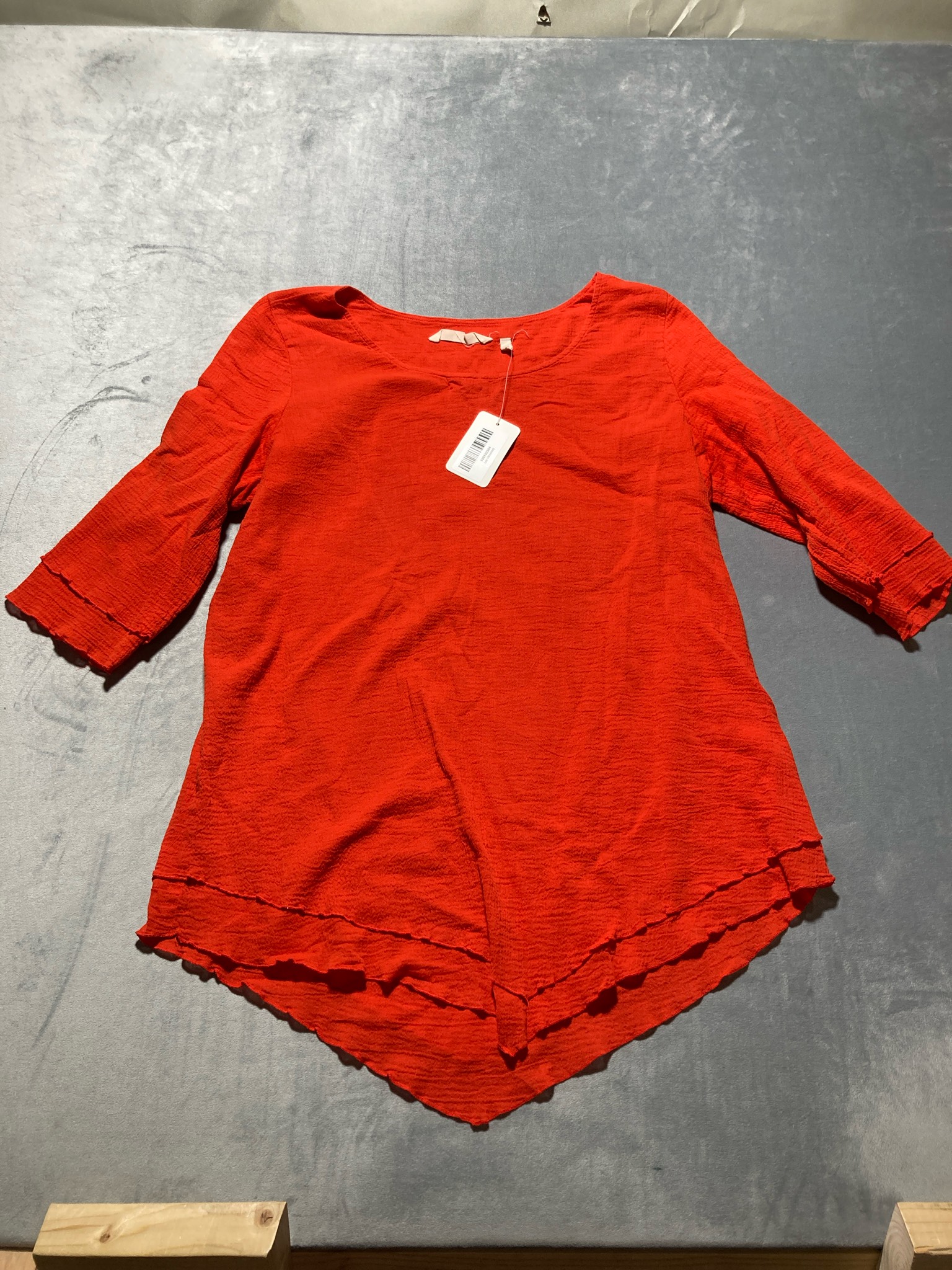 Soft Surroundings Red Orange Crinkle Tunic Top