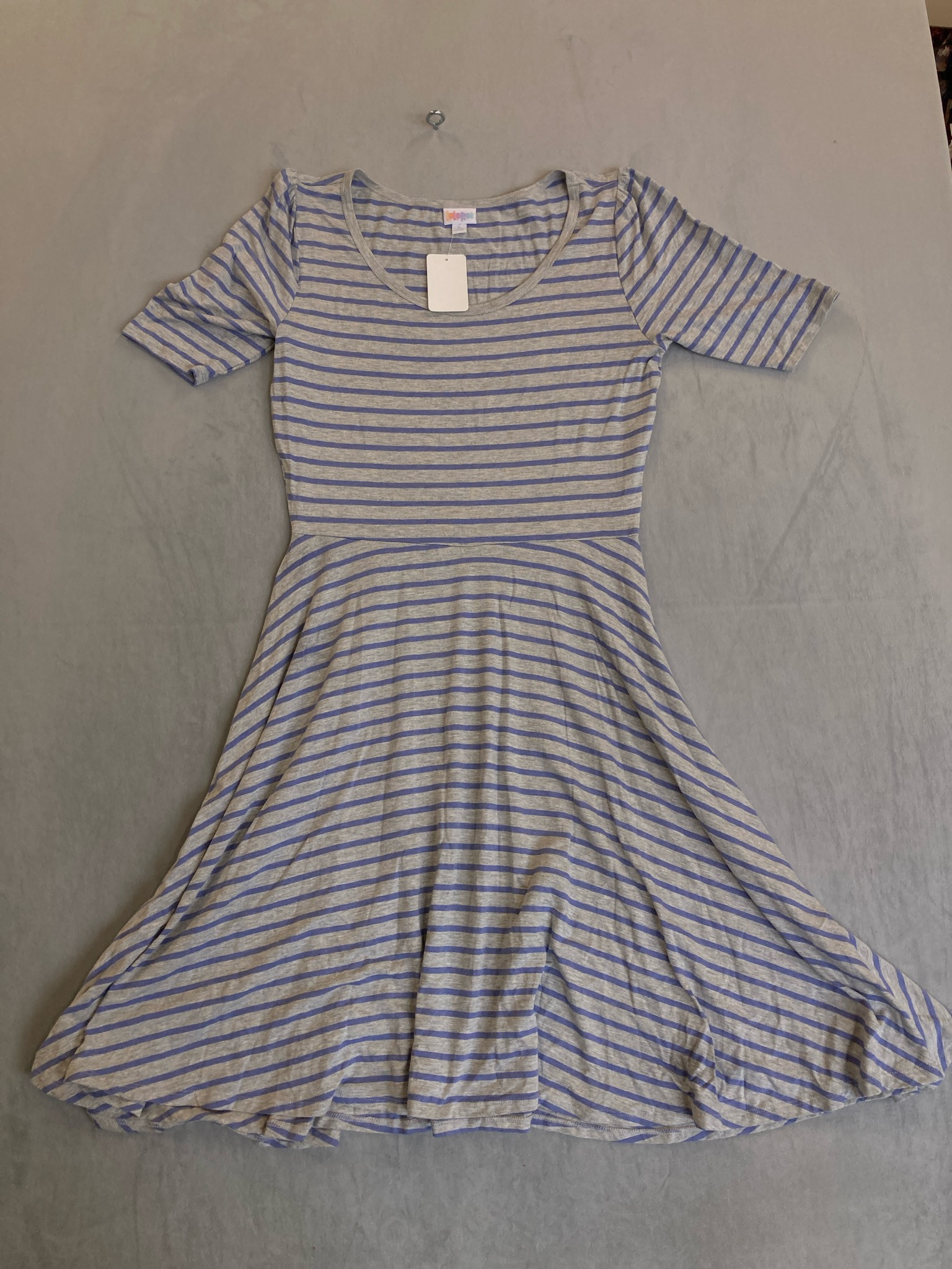 LuLaRoe Light Gray and Blue Striped Jersey Knit Dress Size XL