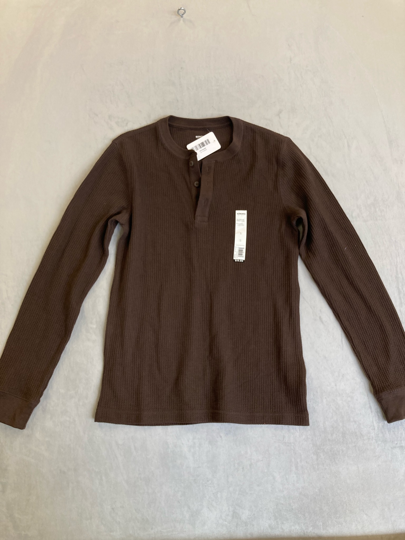 Sonoma Brown Waffle Knit Henley Top Size S