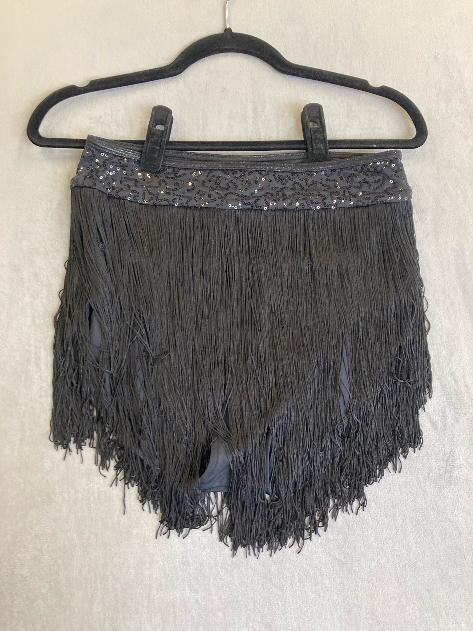 Balera Black Nylon/Spandex Fringe Skirt Size LA