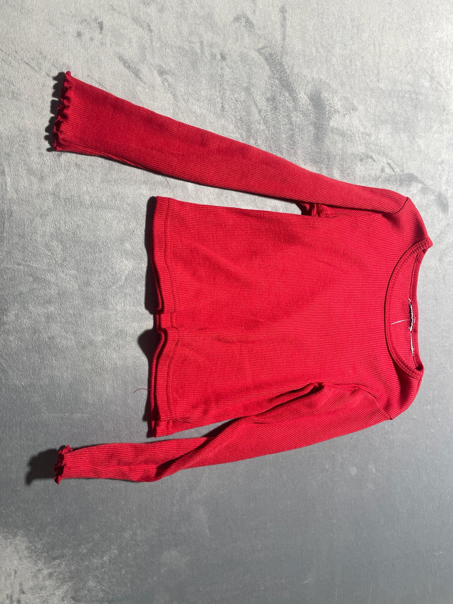 Red Ribbed Knit Long Sleeve Top