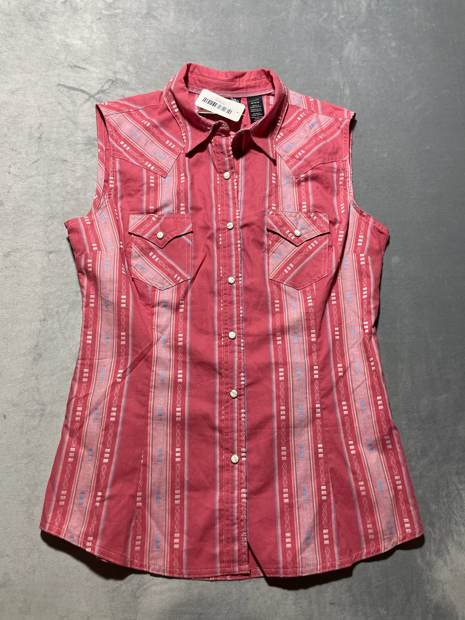 Wrangler Retro Red Striped Cotton Sleeveless Shirt Size Medium