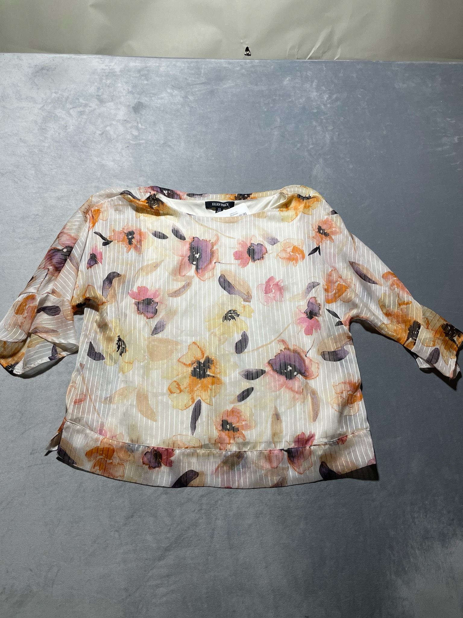 Ellen Tracy Ivory Floral Long Sleeve Top Size M