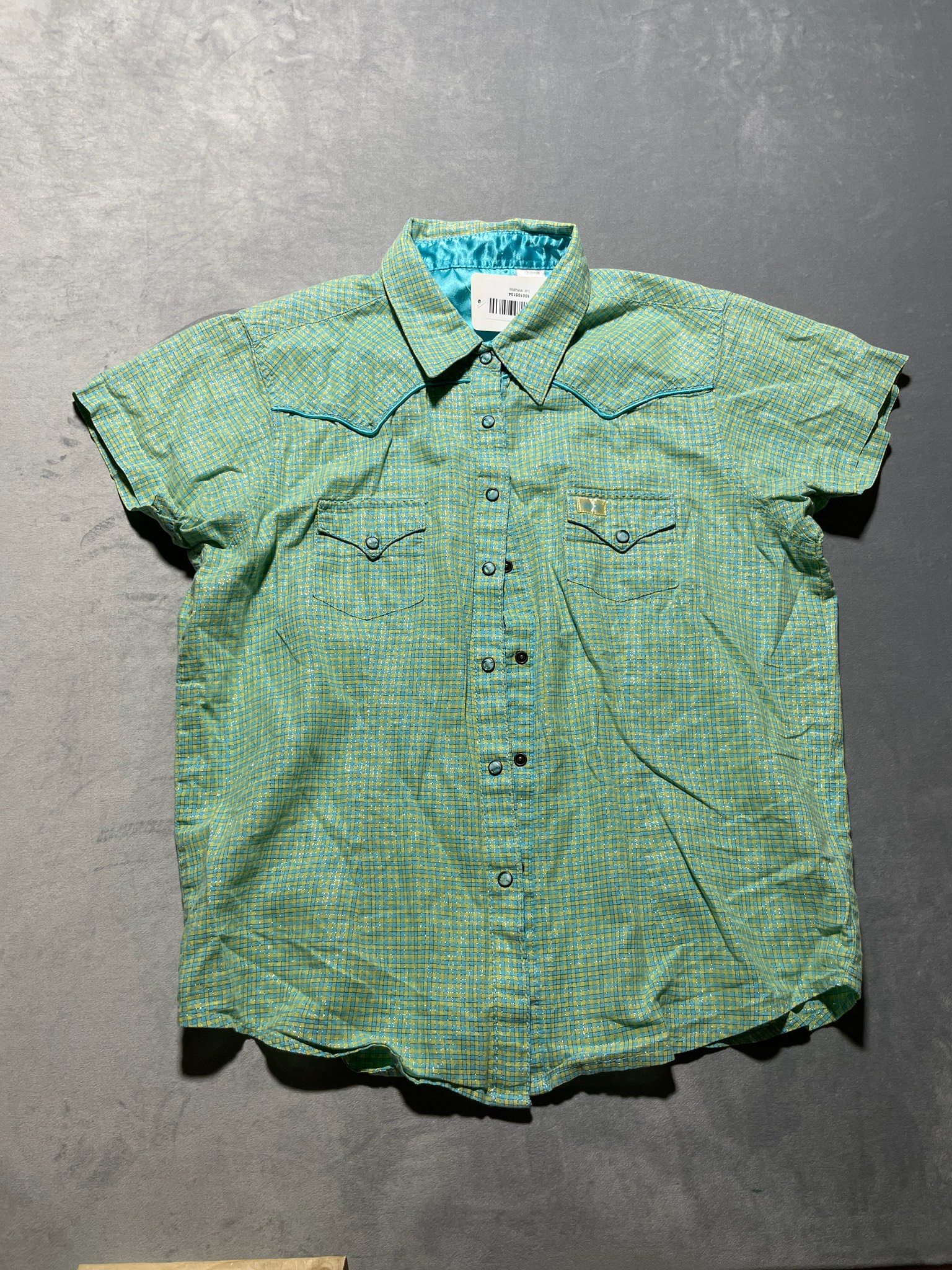 Teal Plaid Short-Sleeve Button-Up Shirt