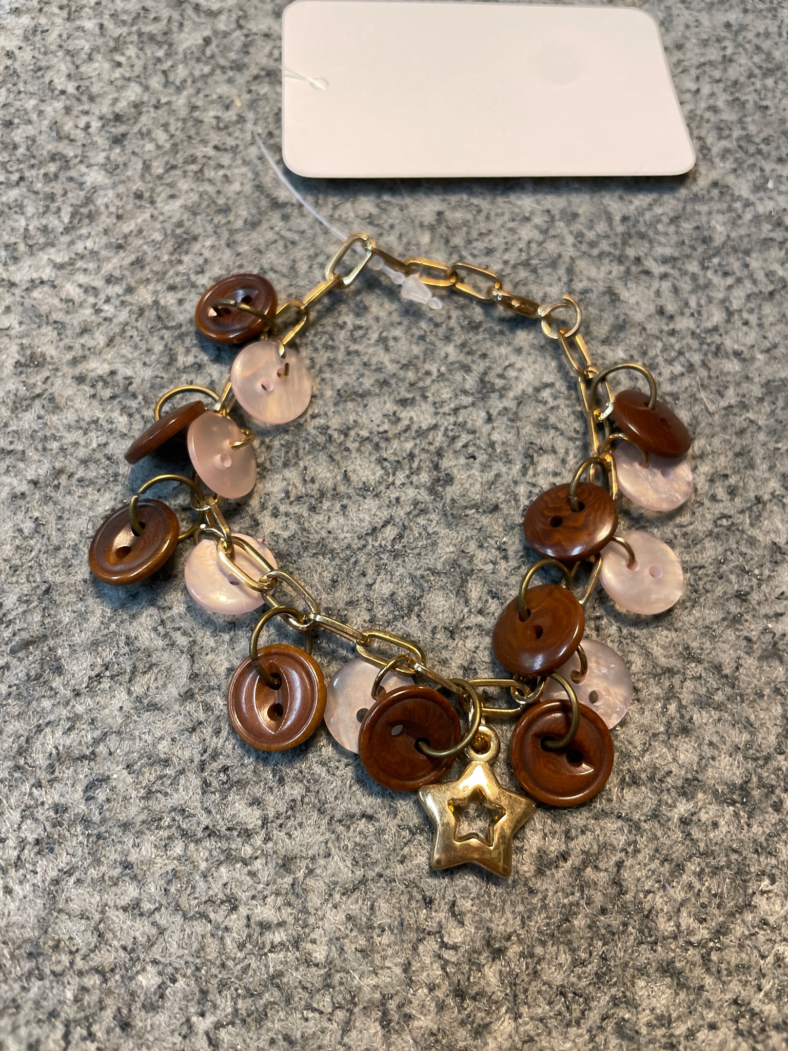 Gold Tone Button Charm Bracelet