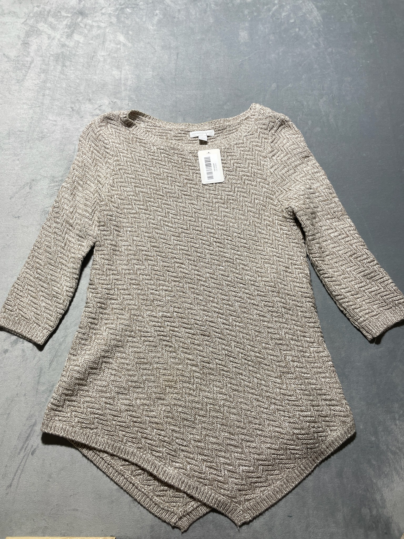 New York & Company Taupe Beige Textured Knit Sweater