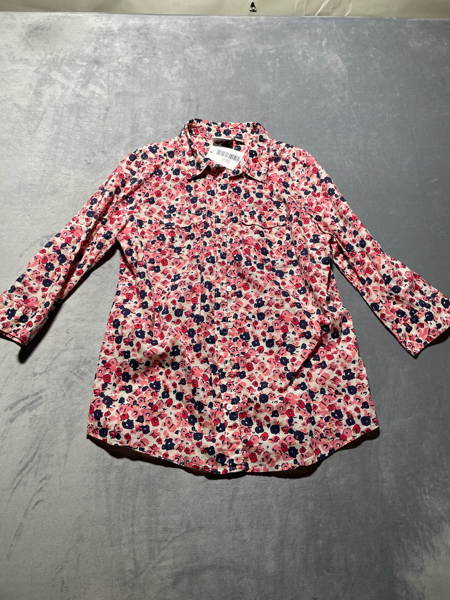 St. John's Bay Cream Floral Cotton Long Sleeve Shirt