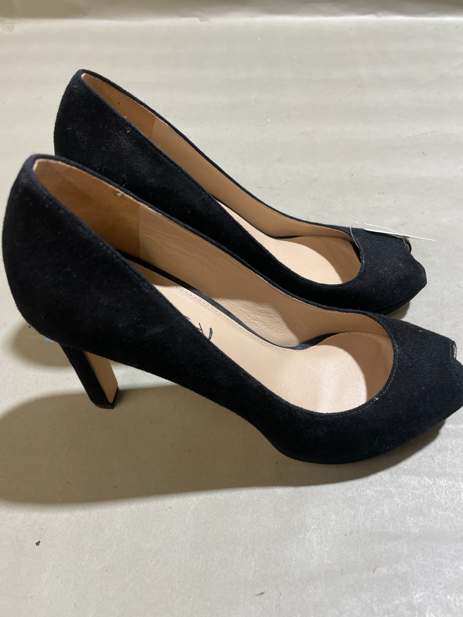 Via Spiga Black Suede-Like Peep-Toe Pumps