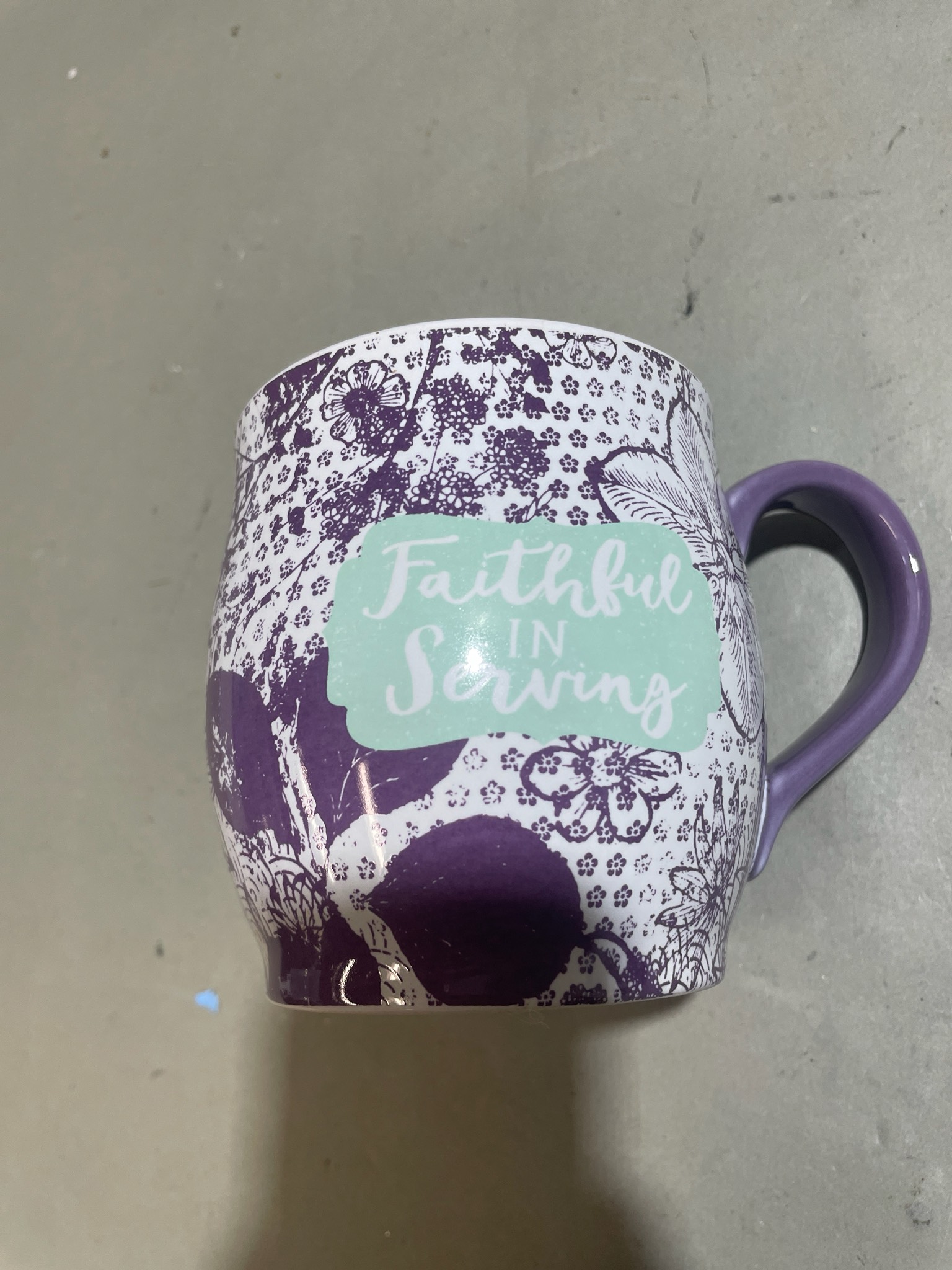 White Purple Floral Ceramic Mug