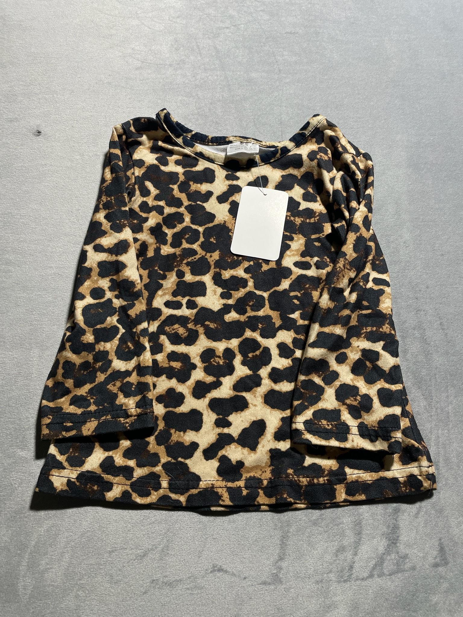 Tan Leopard Print Polyester Long-Sleeve Top Size XS