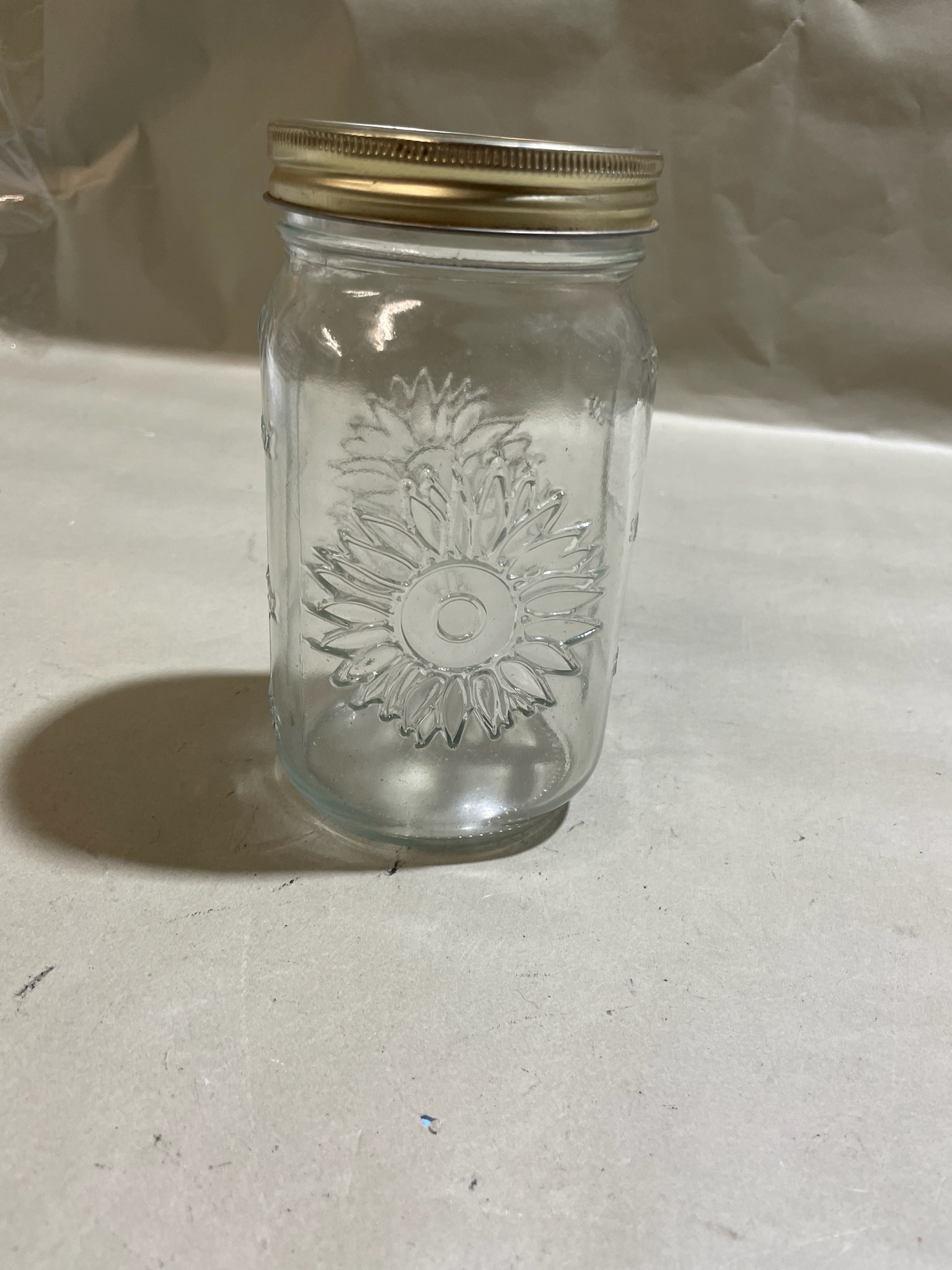 Clear Embossed Sunflower Glass Jar