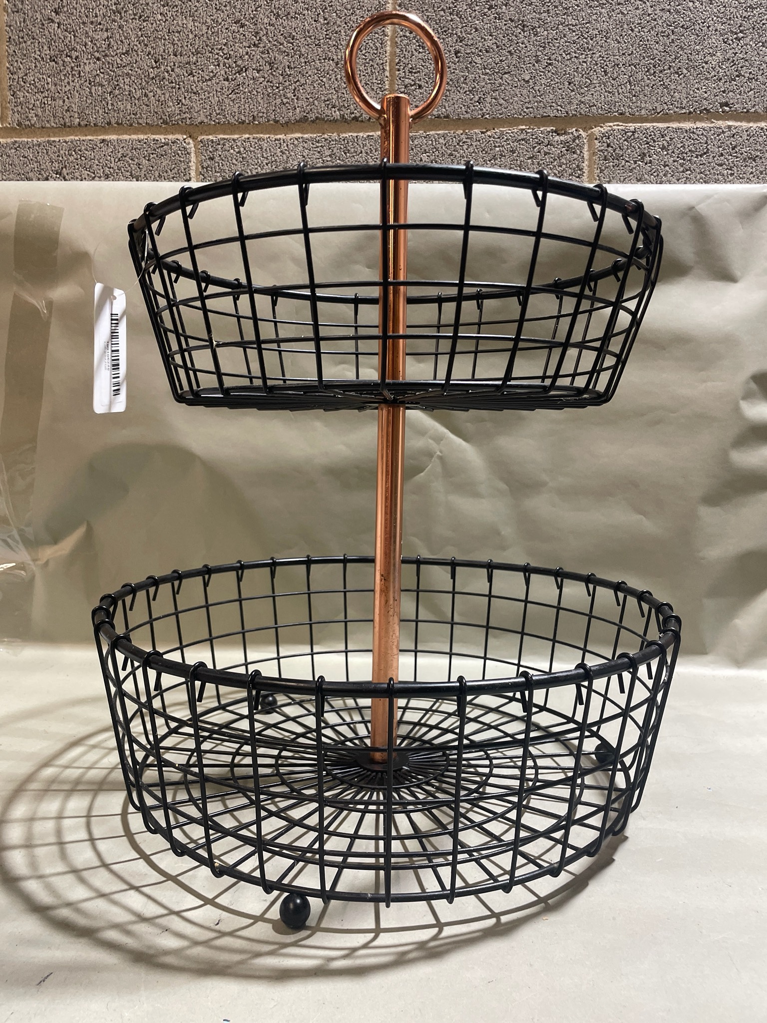 Black and Copper Two-Tier Wire Basket Stand