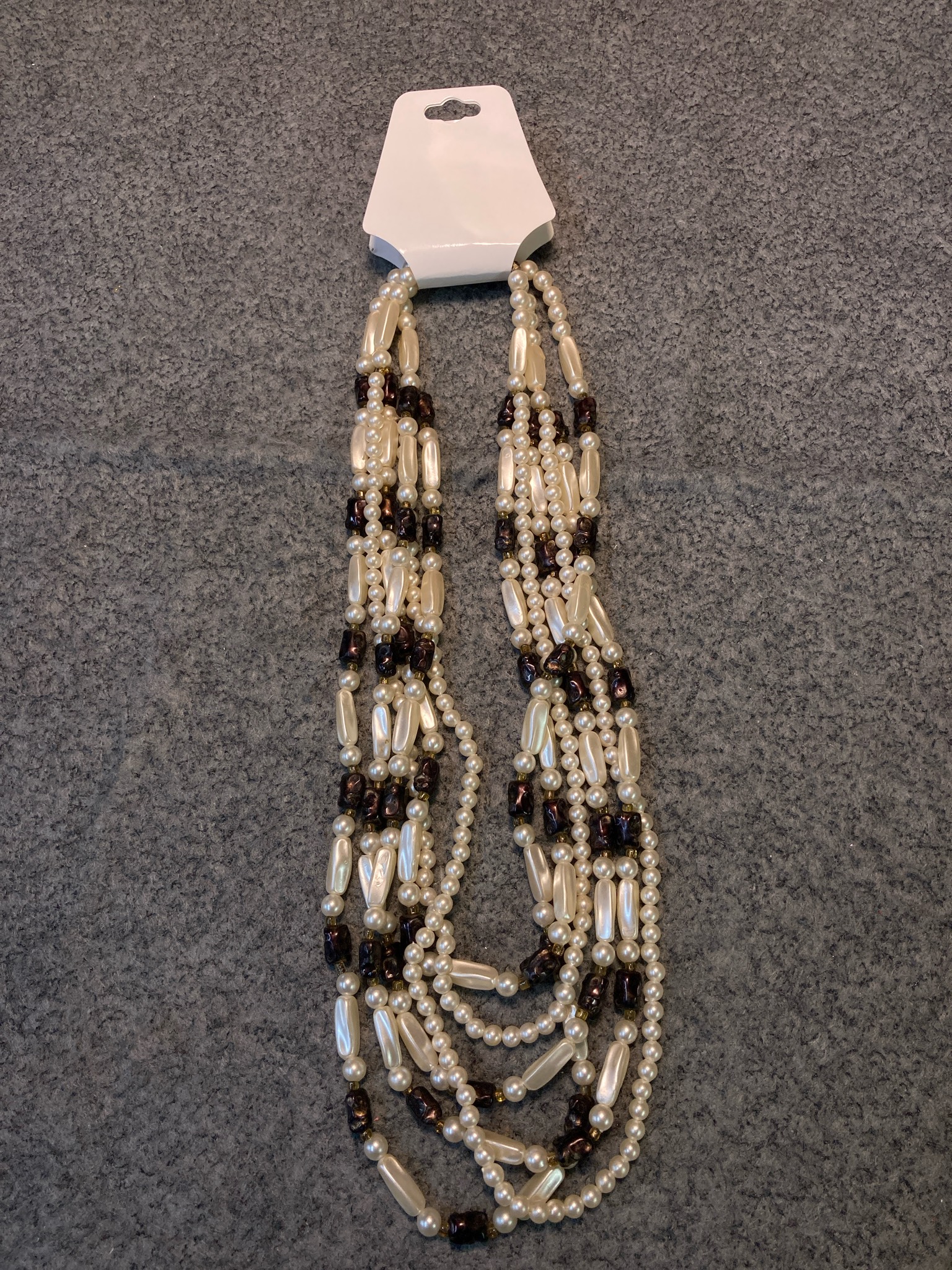 Cream Pearl-Like Bead Multi-Strand Necklace