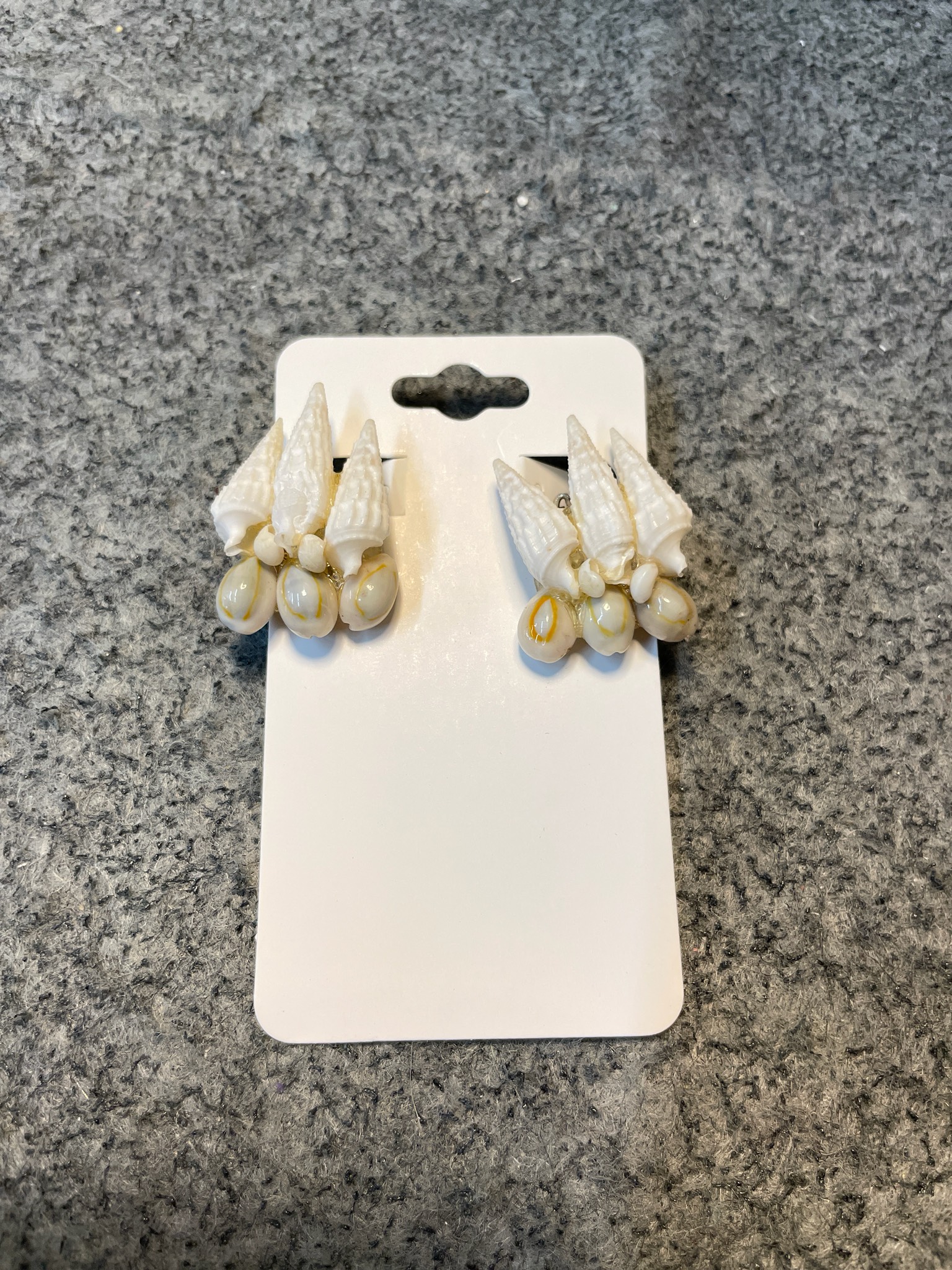 Vintage White Shell Cluster Clip-On Earrings