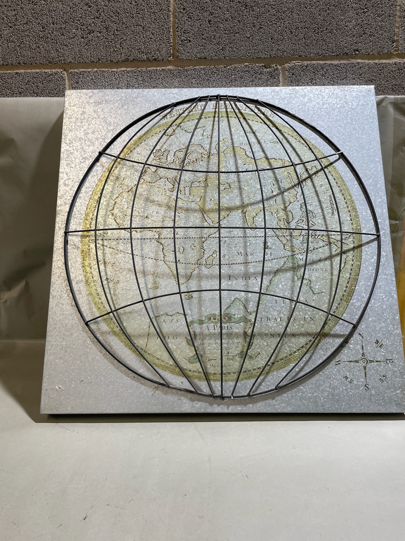 Galvanized Silver 3D Wire Globe Wall Art