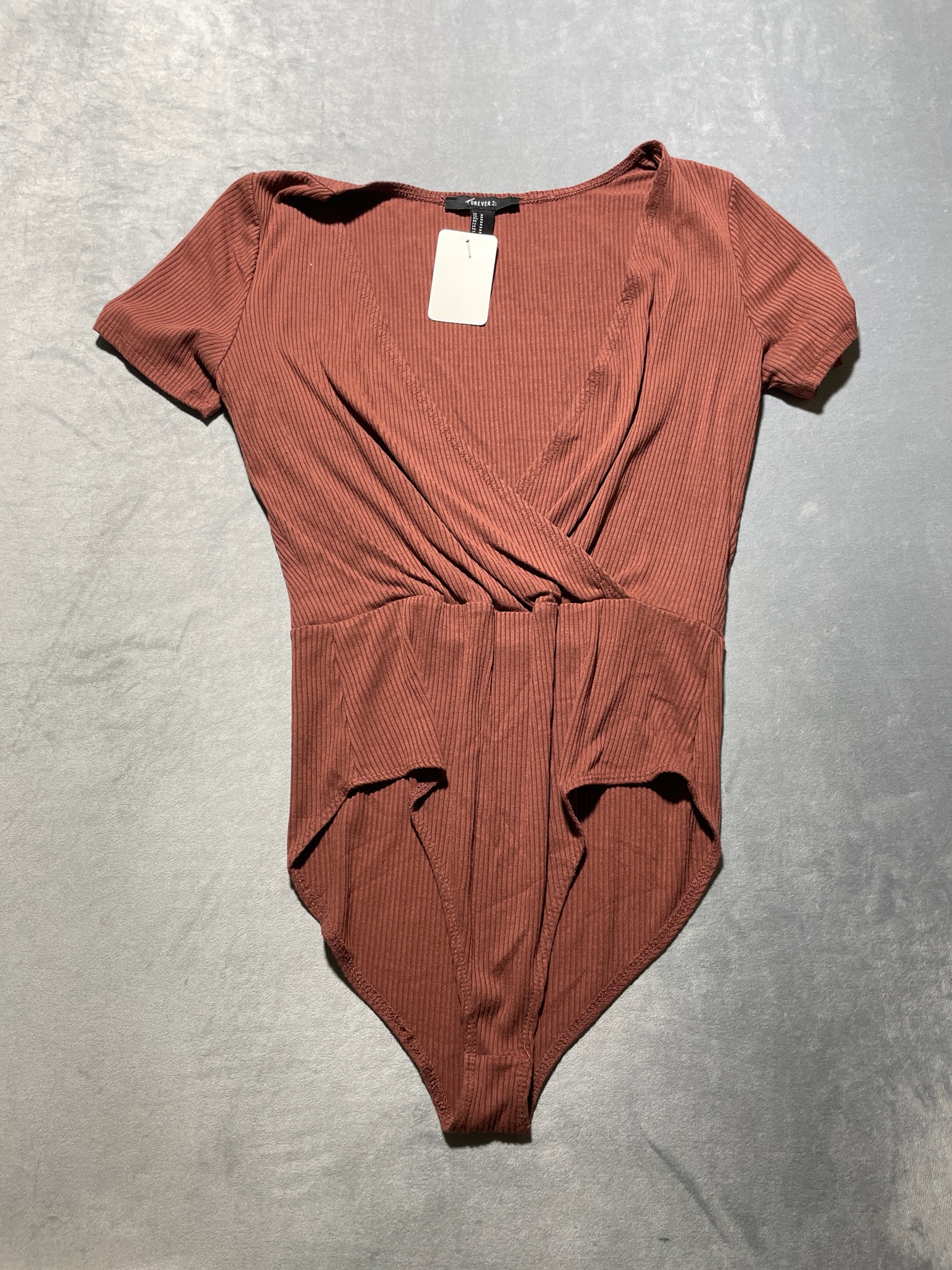 Forever 21 Rust Brown Ribbed Knit Bodysuit Size Medium
