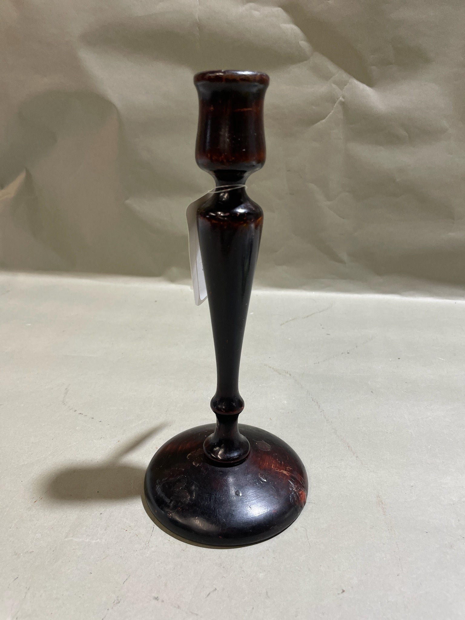 Dark Brown Turned Wood Candlestick