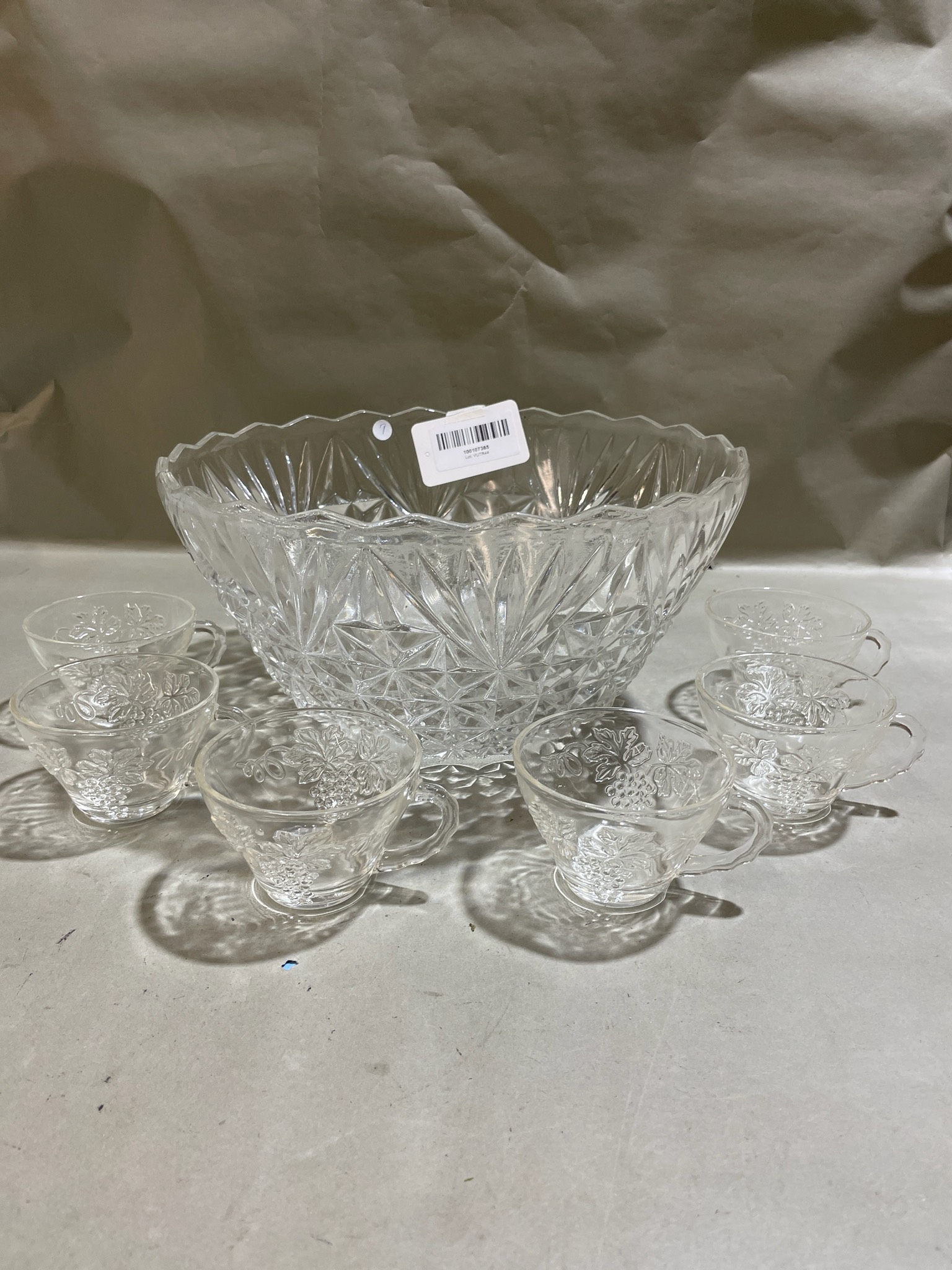 Clear Glass Punch Bowl and Cup Set