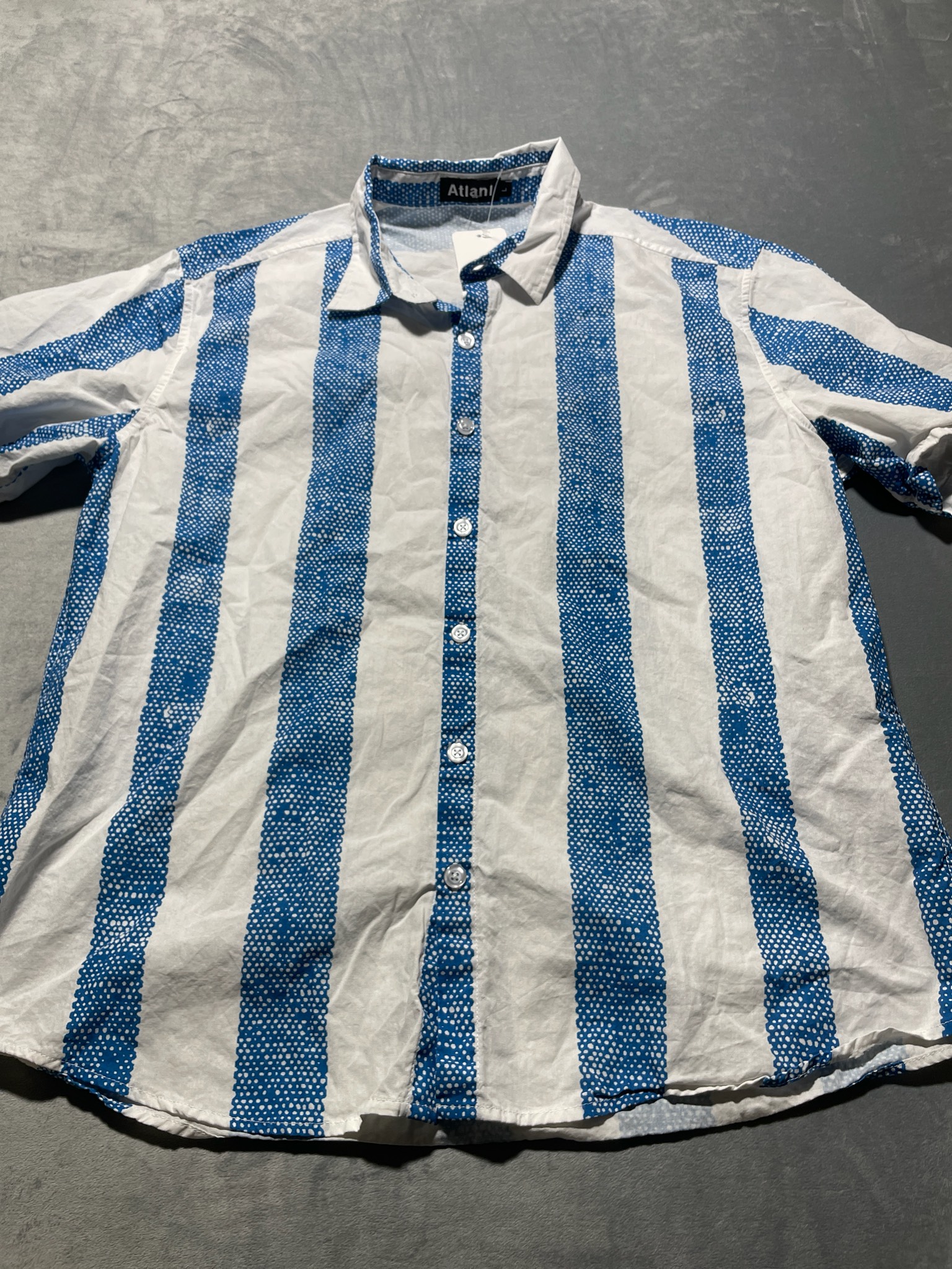 Atlanl Blue and White Striped Cotton Button-Up Shirt Size Large