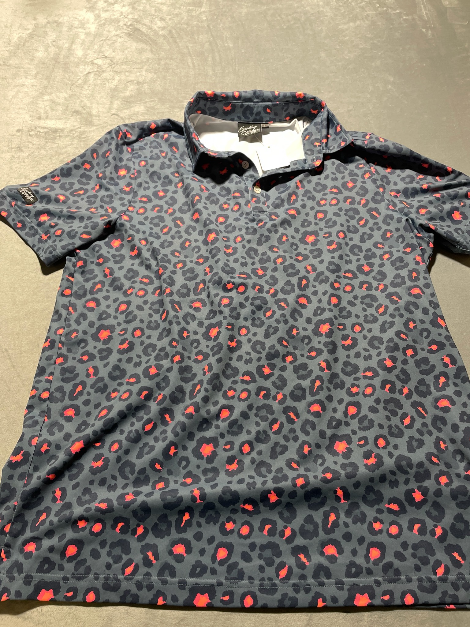 Sunday Swagger Charcoal Gray Animal Spot Print Polo Shirt Size Large