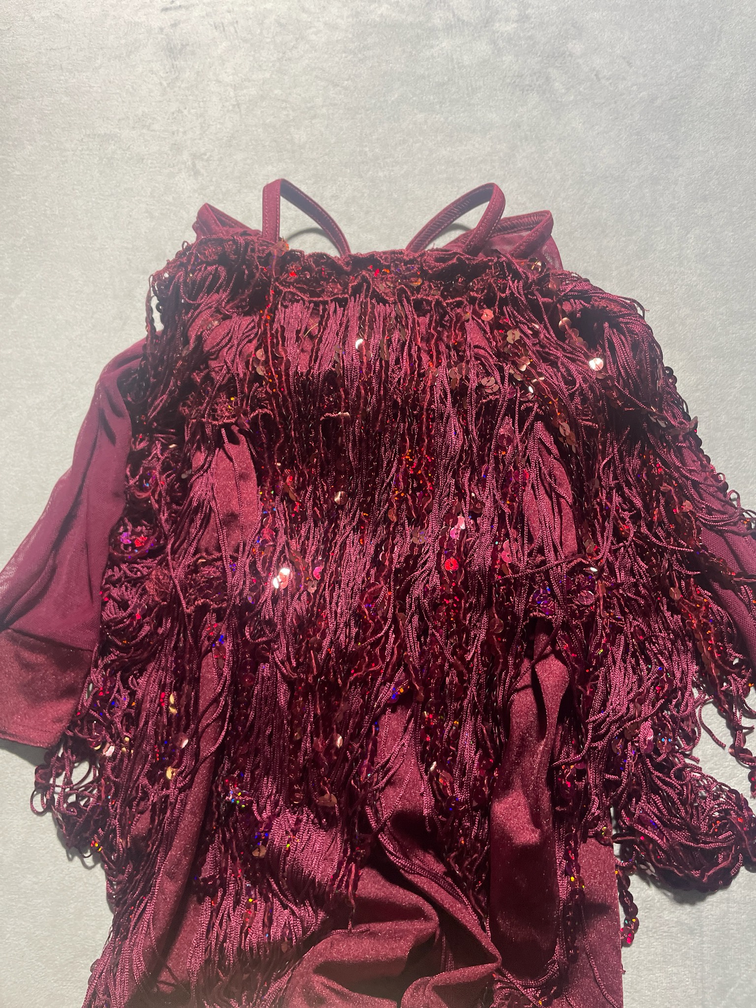 Weissman Burgundy Fringed Dance Costume Top Size MC