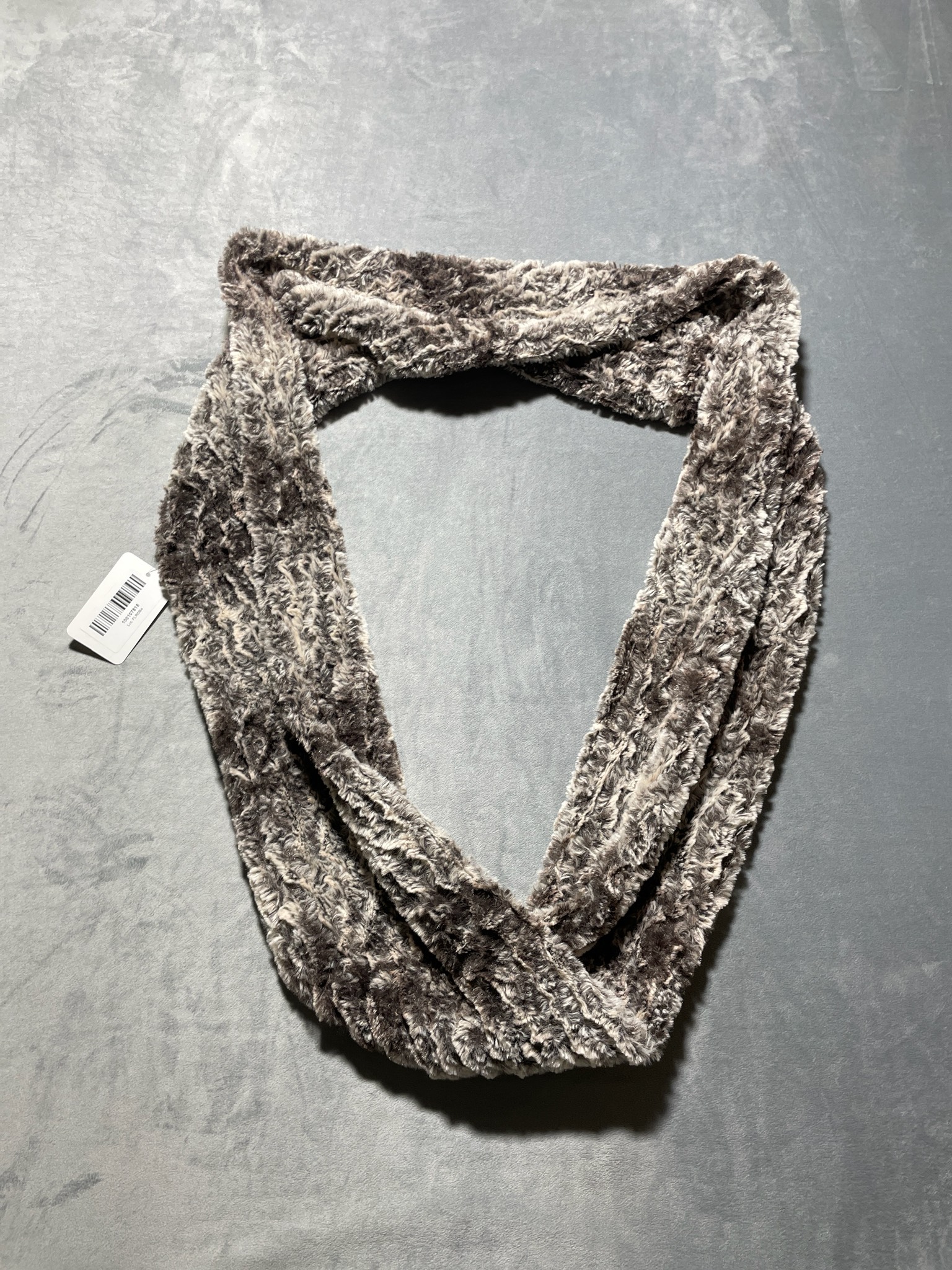 Gray Brown Cream Plush Infinity Scarf