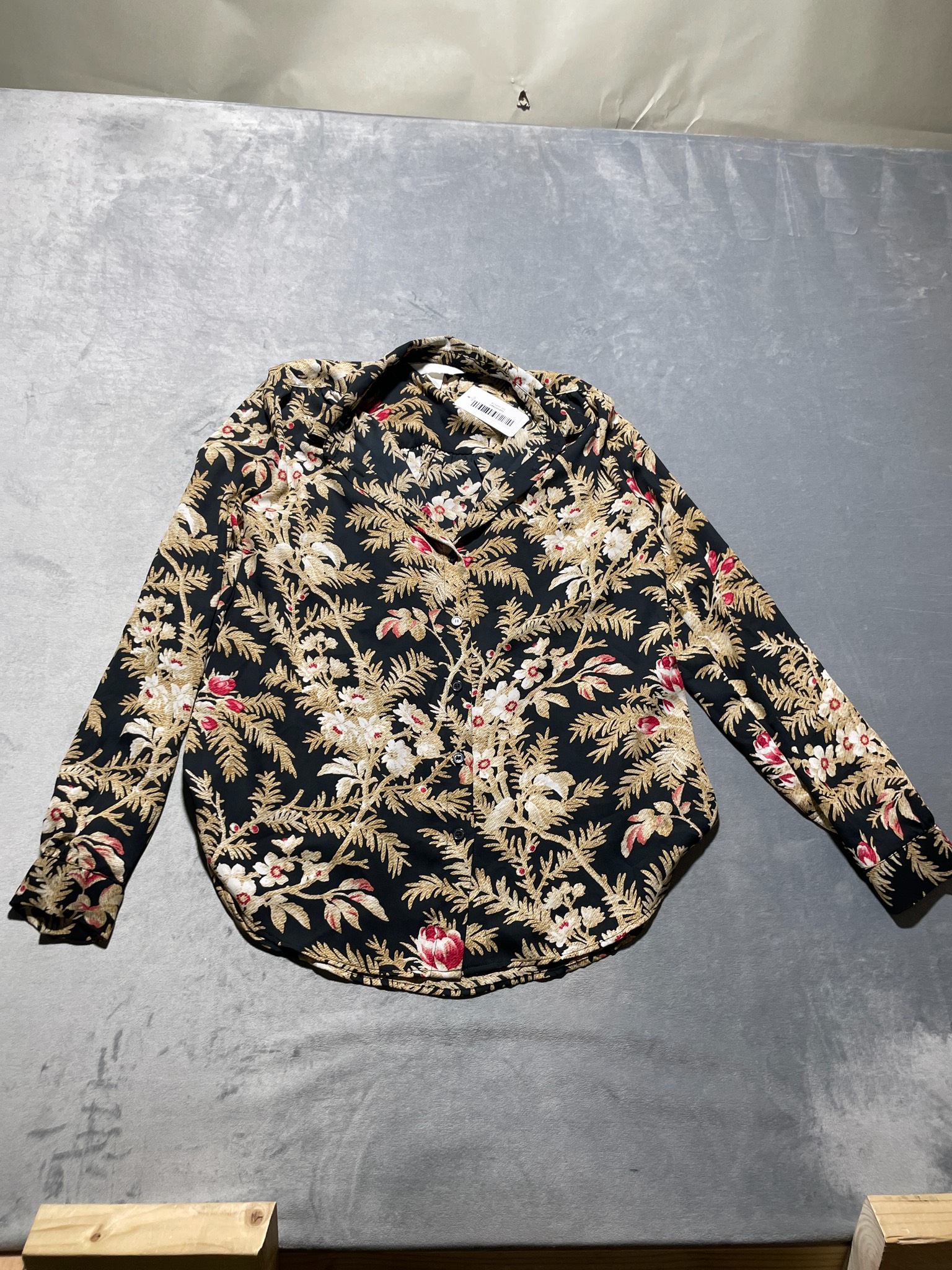 Black Floral Button-Front Blouse