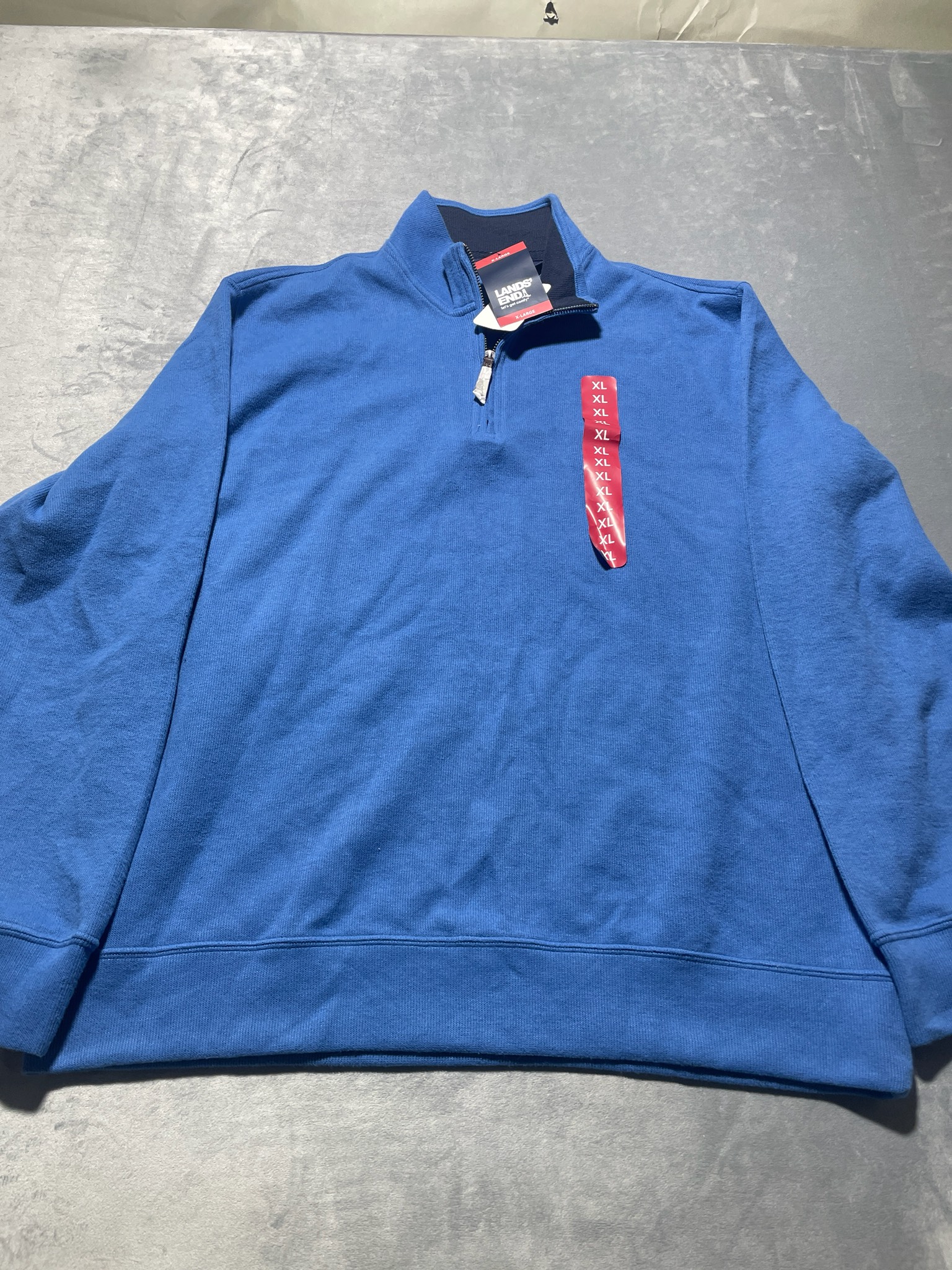 Lands' End Blue Cotton Blend Quarter Zip Sweatshirt Size XL