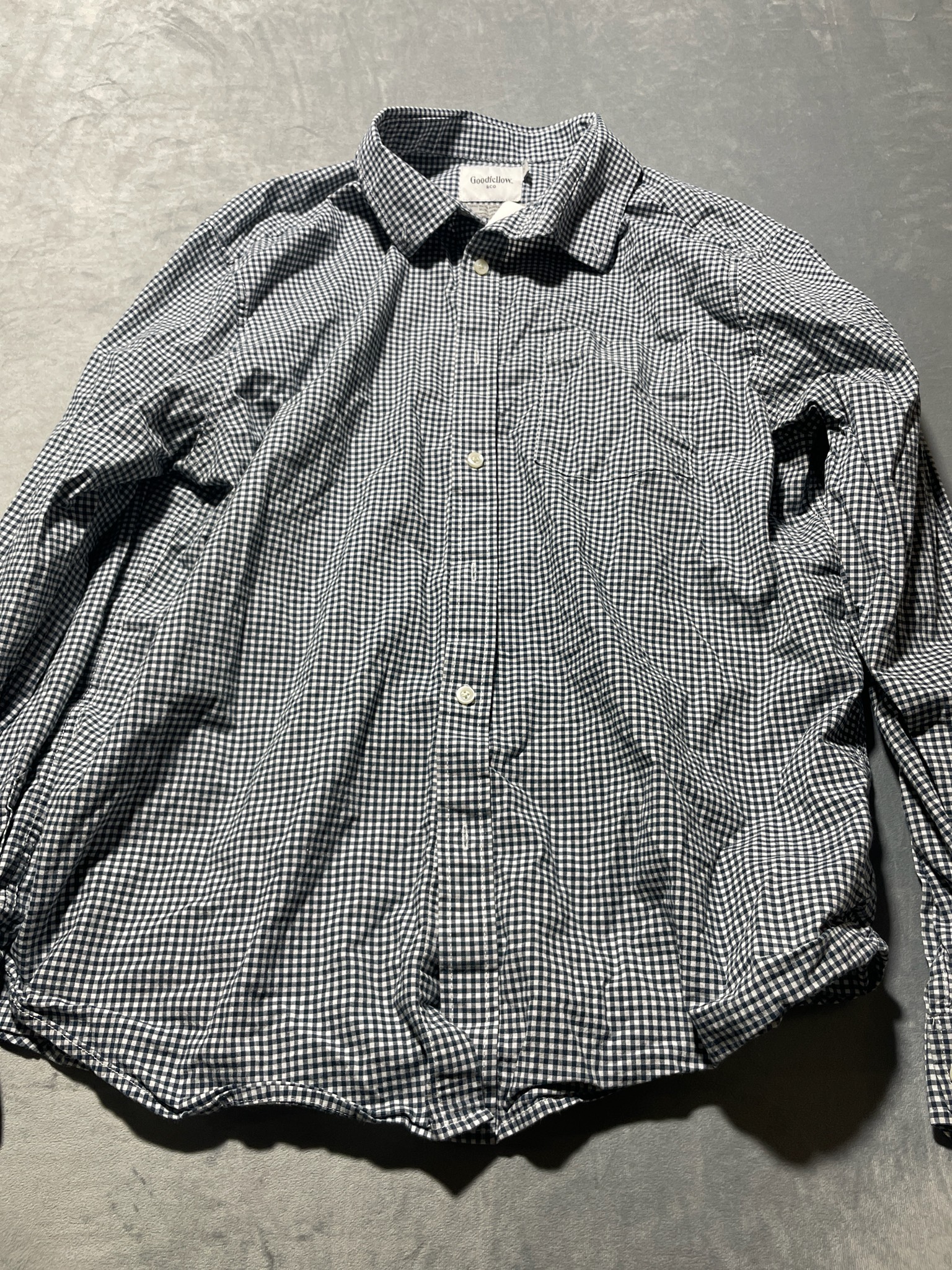 Goodfellow & Co Navy and White Gingham Cotton Blend Button-Front Shirt Size XL