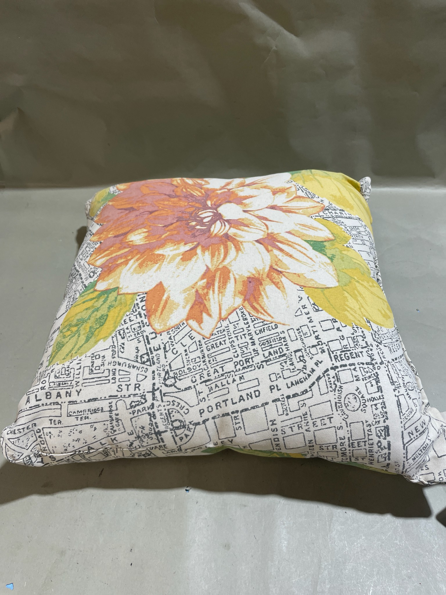 Orange Floral Text Print Throw Pillow