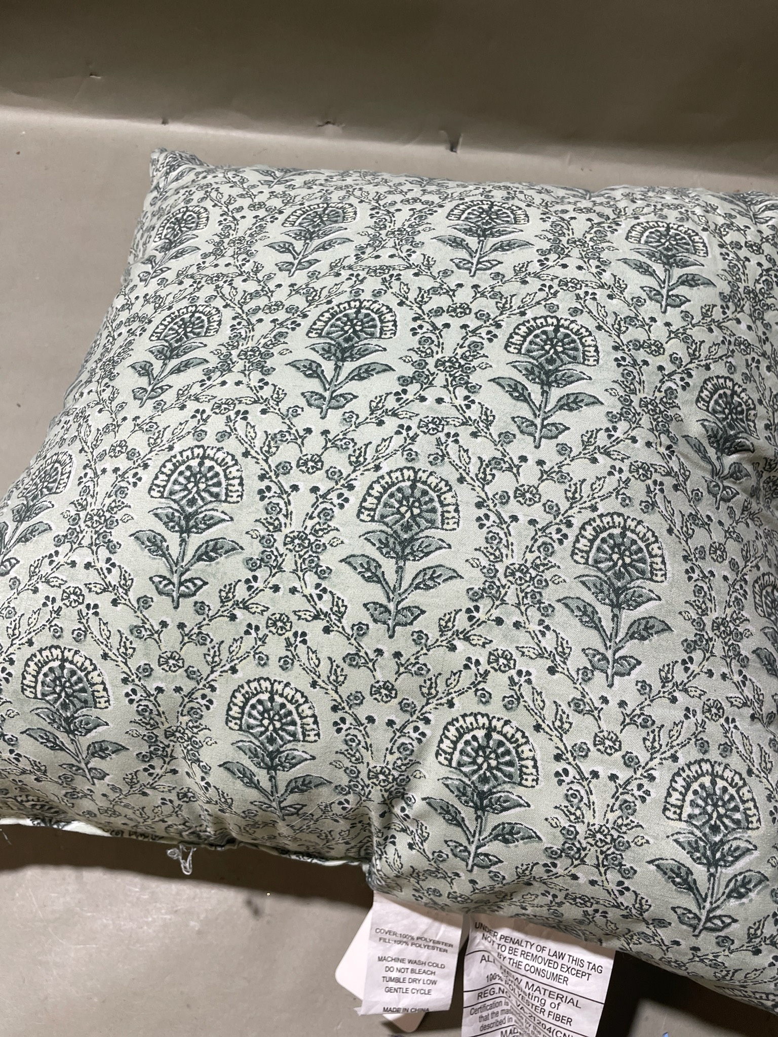 Off-White Blue Floral Throw Pillow