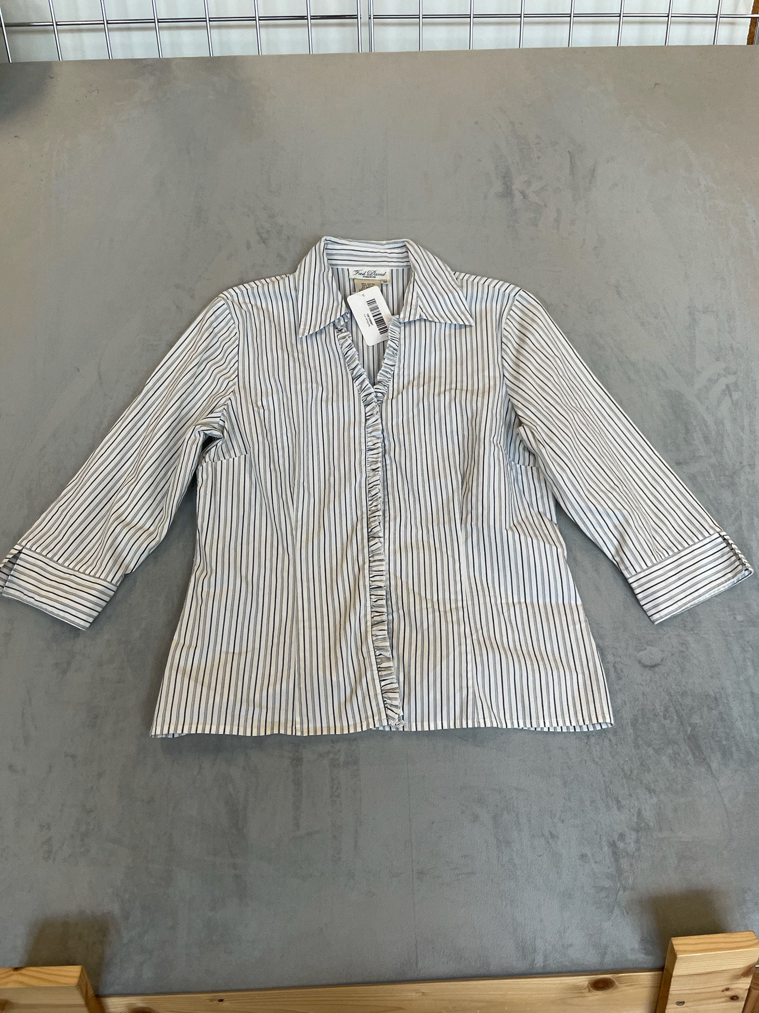 Feed David White Striped Cotton Blend Blouse Size M