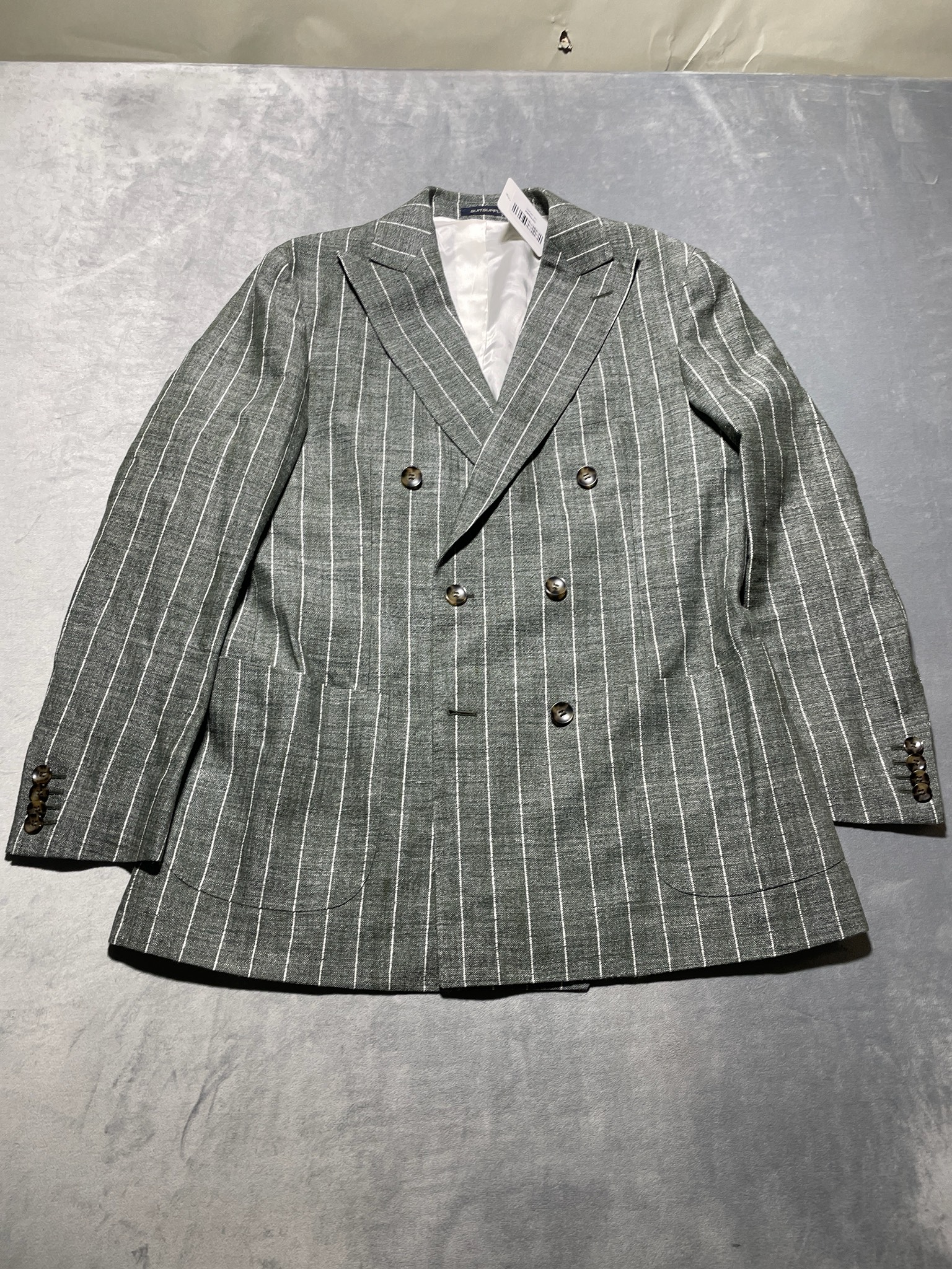 Suitsupply Green-Gray Pinstripe Woven Suiting Blazer