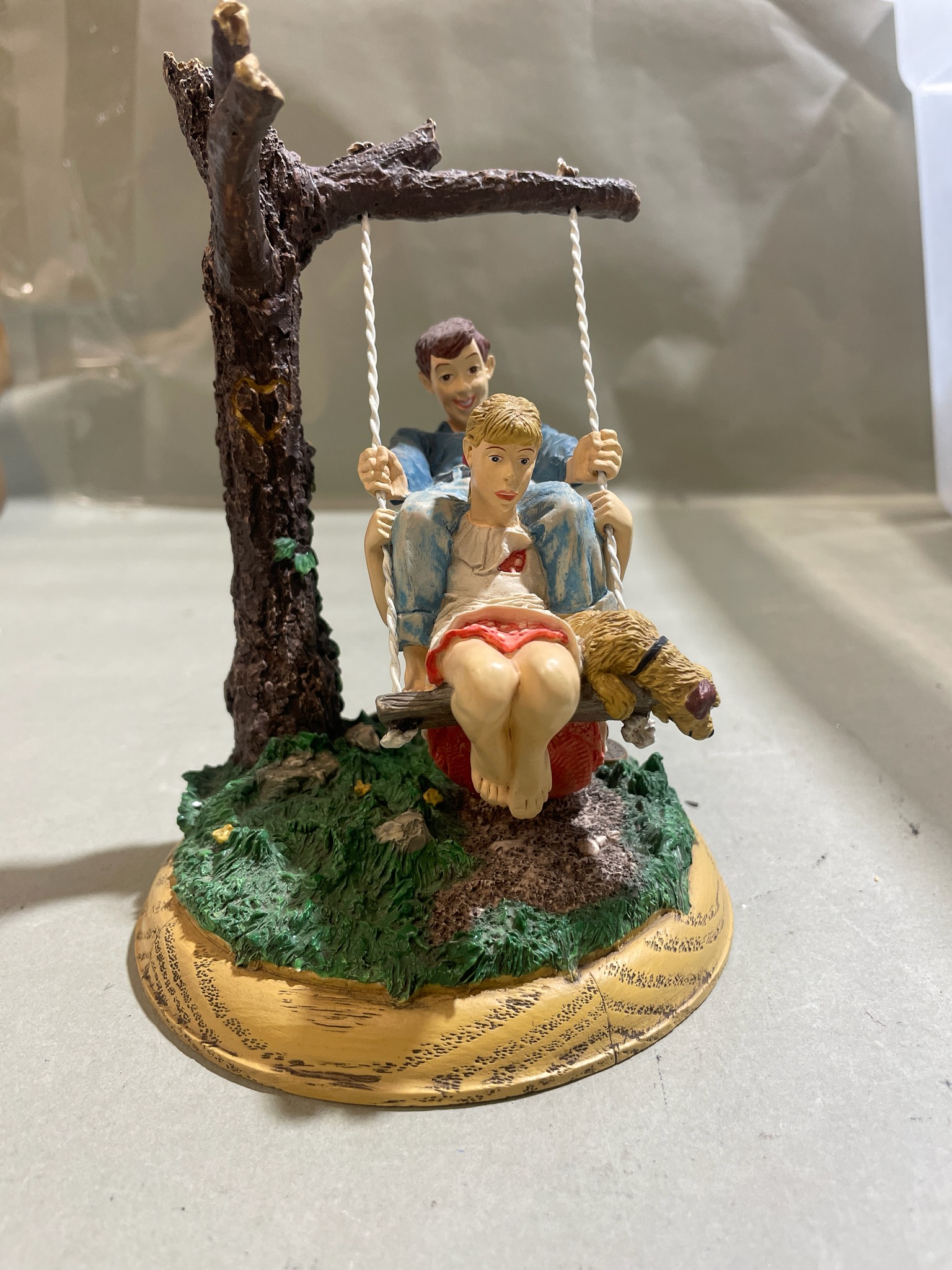 The Norman Rockwell Gallery Green Brown Painted Swing Scene Figurine