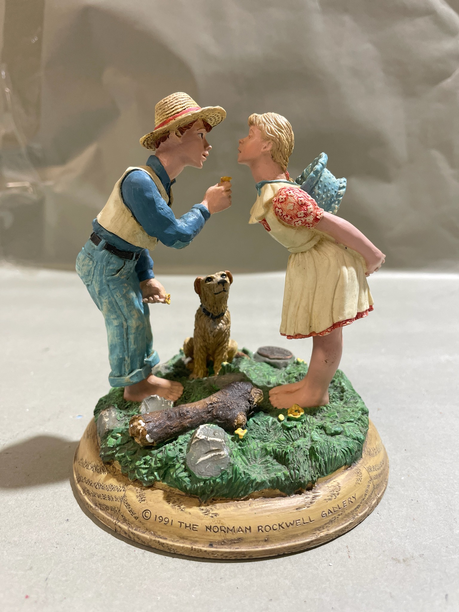 The Norman Rockwell Gallery Green Boy and Girl with Dog Figurine