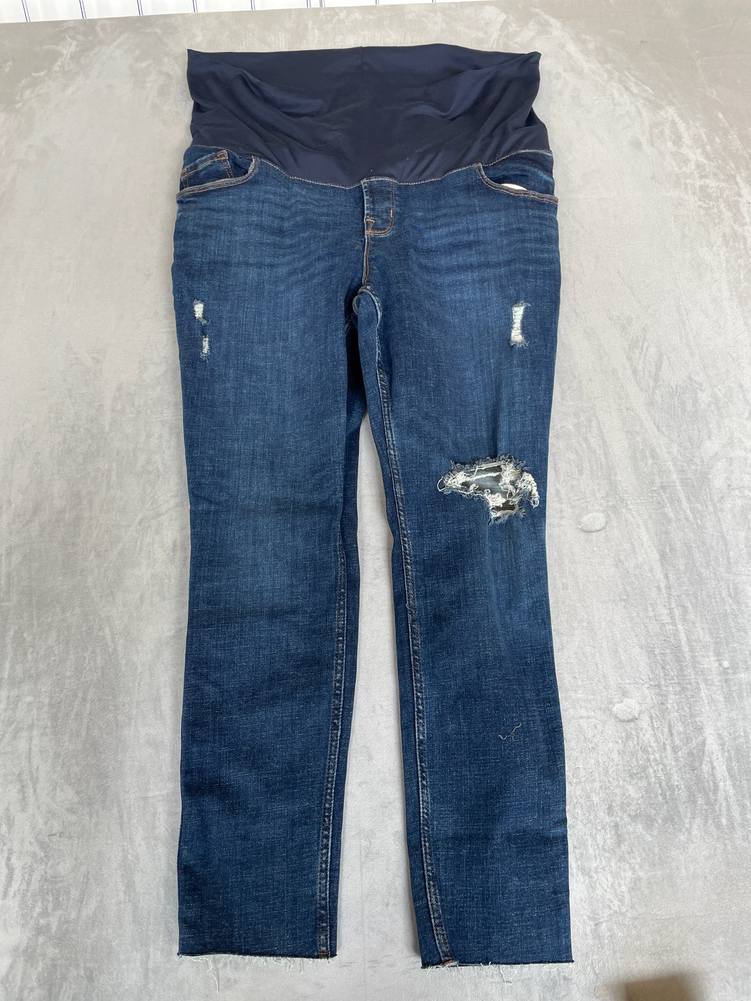 Old Navy Dark Blue Distressed Cotton Blend Maternity Skinny Jeans Size 14