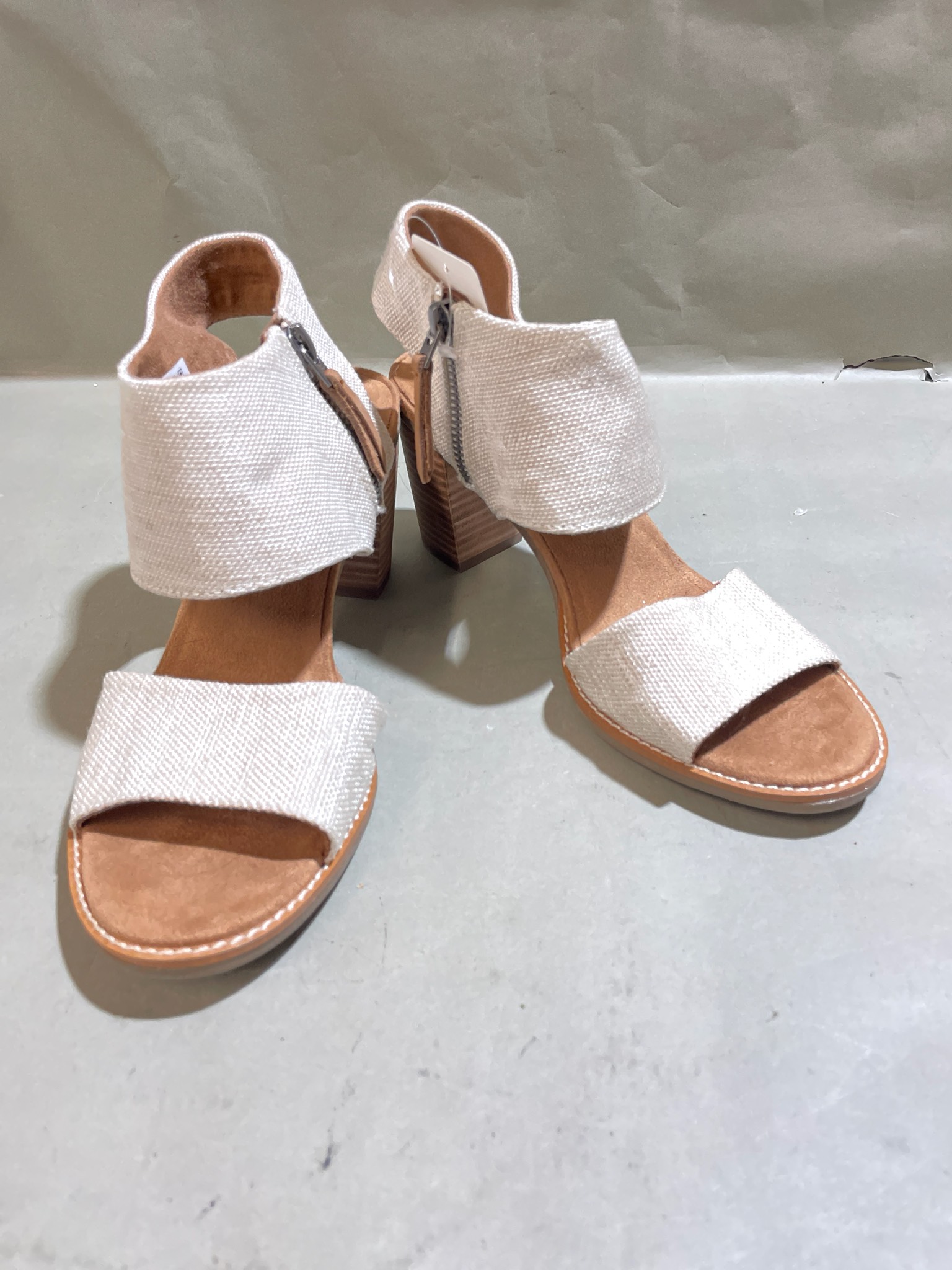 TOMS Cream Woven Look Textile Block Heel Sandals Size US 7