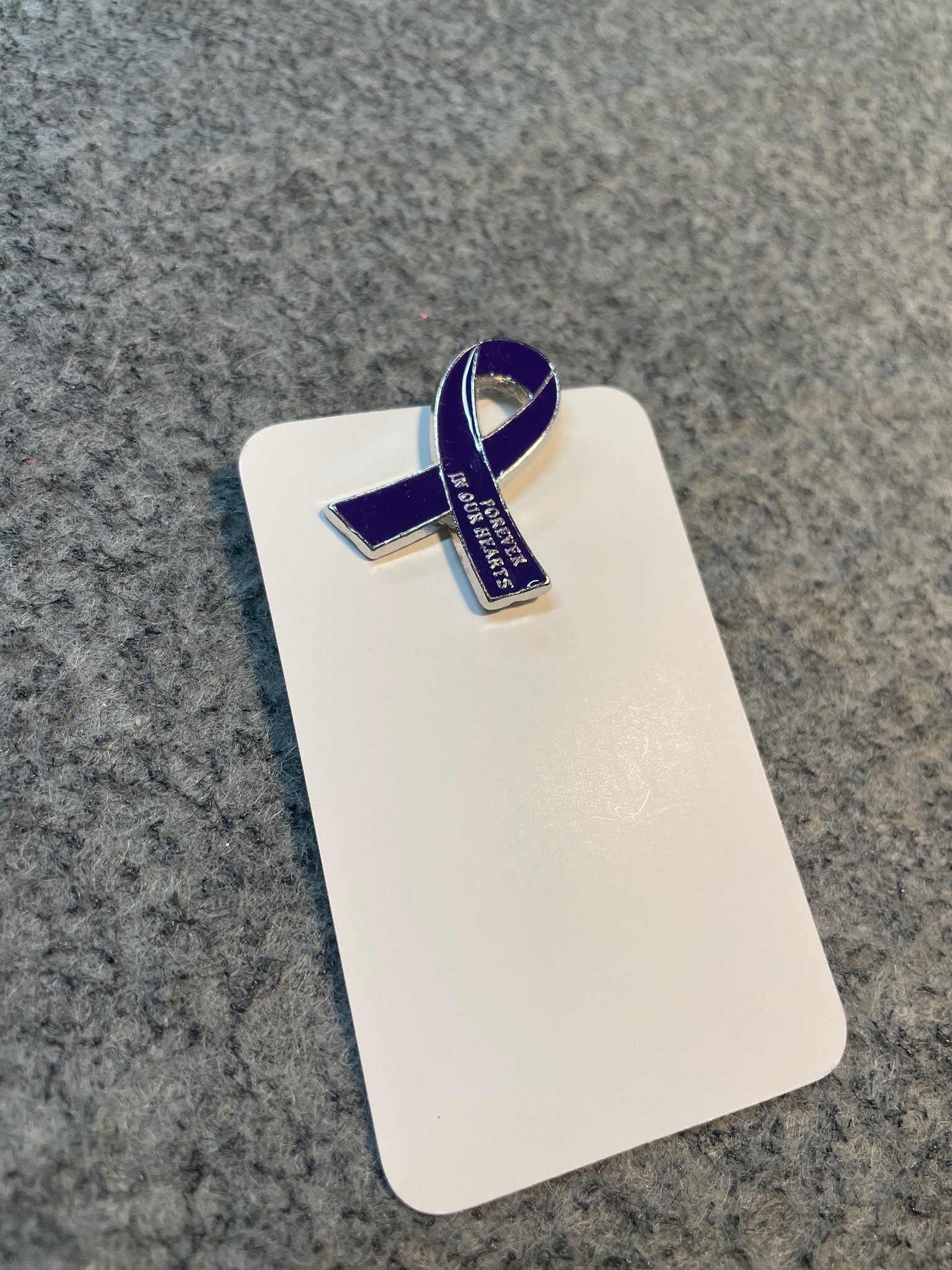 Purple Silver Tone Ribbon Lapel Pin