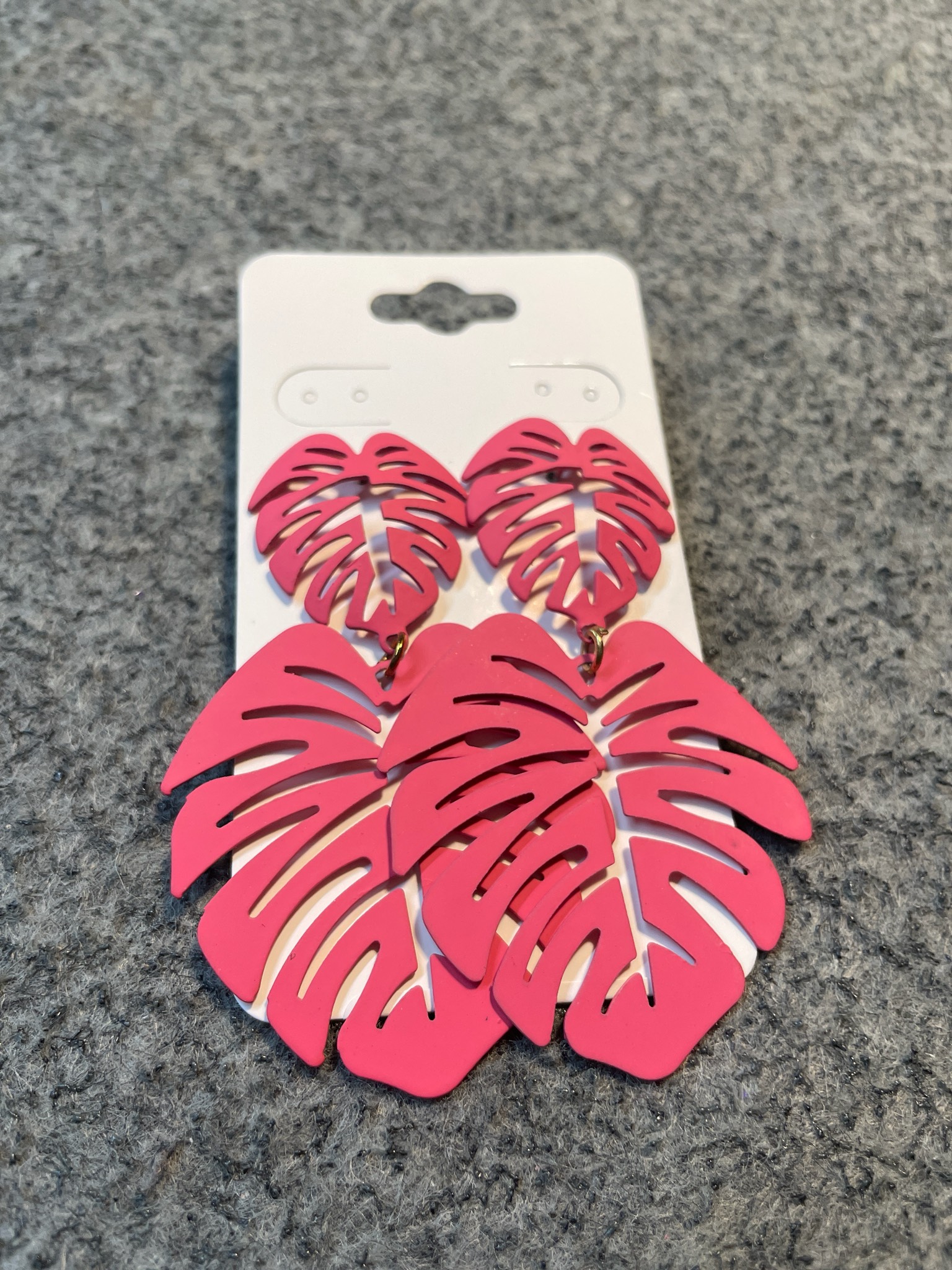 Bright Pink Leaf Dangle Earrings