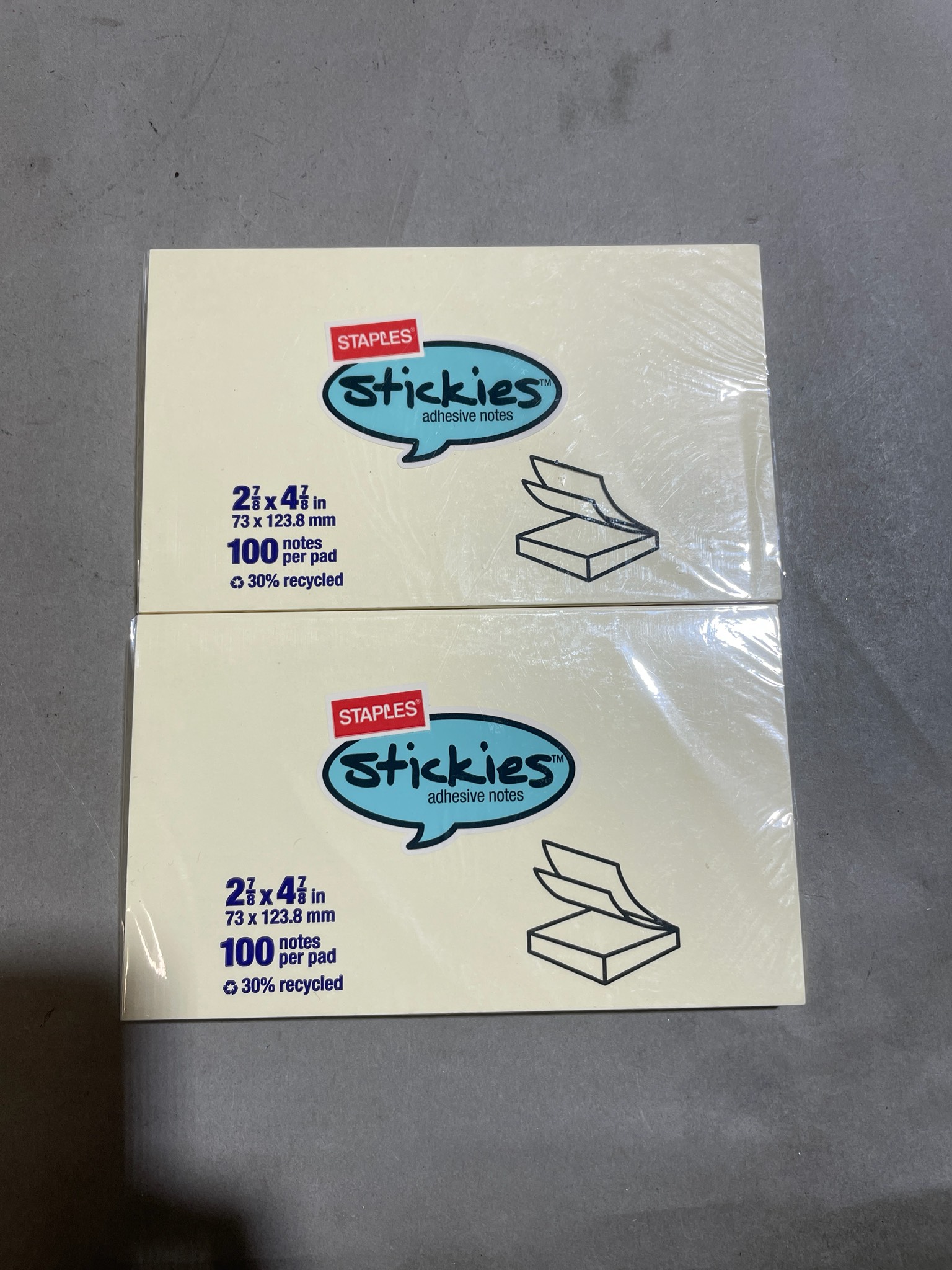 Staples Pale Yellow Sticky Note Pads Size 2 7/8 x 4 7/8 in